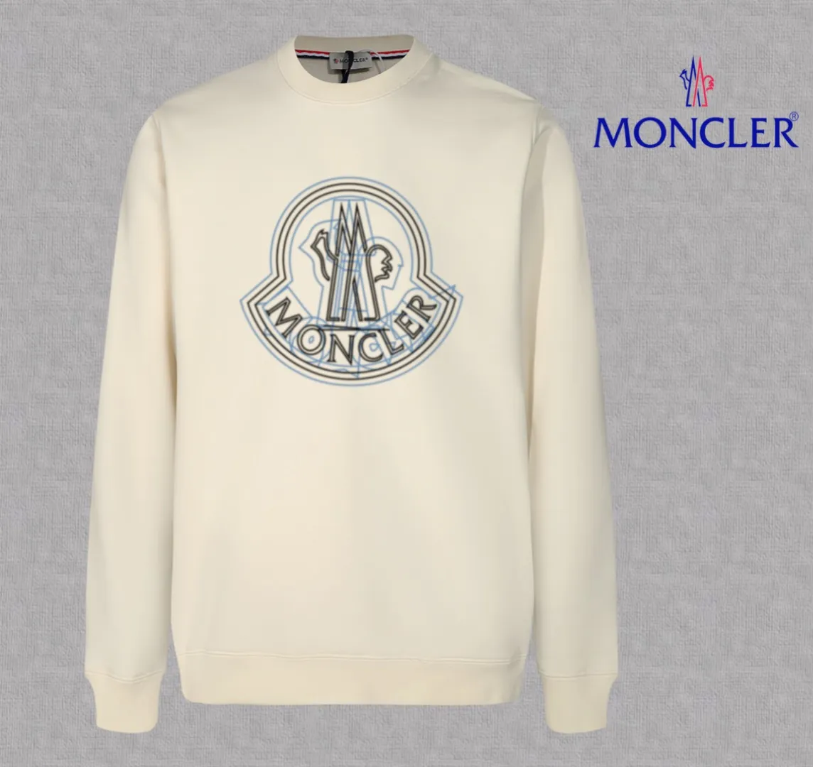 P210 High-version sweatshirt) [Long-term stock] 〖𝐌𝐎𝐍𝐂𝐋𝐄𝐑~Mask〗 Made of 440g heavy-weight fabric. It is different from the market currency. It can be matched with any variety and is properly handsome. 😎The whole dress is made of double waistcoats. The double waistcoats make the whole dress more three-dimensional. Not ordinary factories can do such fine work. 2025 Spring runway version of the T stage, on sale at the counter, round neck terry sweatshirt, high-end double-strand pure cotton, custom-made stretch ribs, dyed in the same vat, complete with three standards, matched with exquisite embroidered LOGO on the chest, simple and advanced, same style for men and women. Color: black, apricot, white, size: S M L XL 2XL