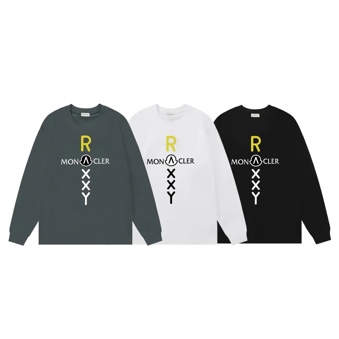 P170 Moncler 2025 new model, light luxury, cross printed letter logo, same style for men and women, long-sleeved T-shirt ·Customized 300g 100% double yarn pure cotton fabric ·Dyeing 32 count double-strand thread ·Collar label, hangtag, main mark and three labels complete Color: White Size: XS S M L