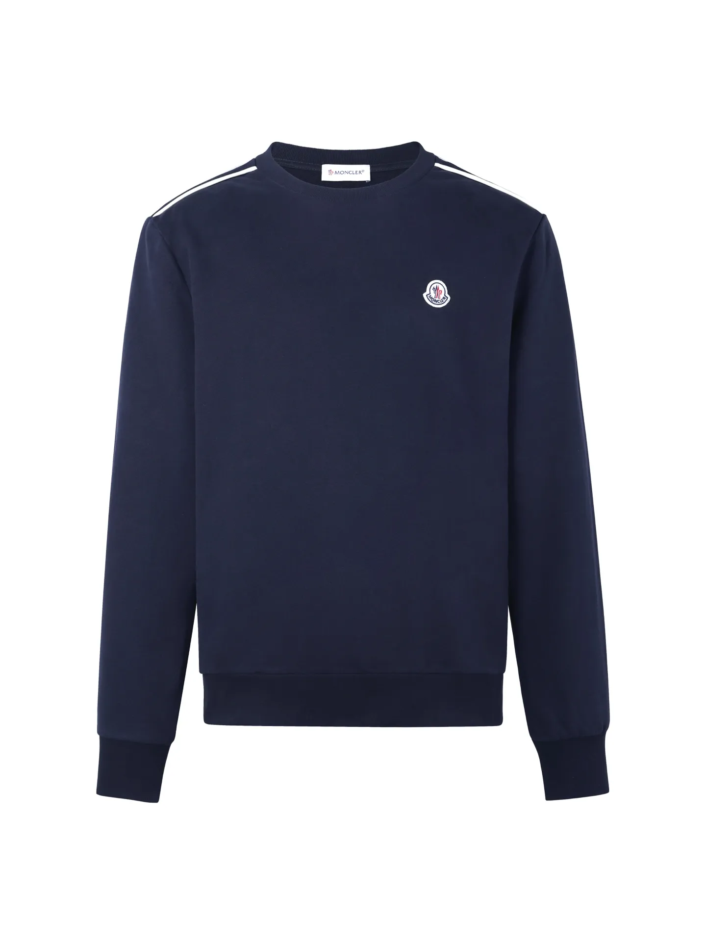 P370 White background picture] MONCLER/Maskled round neck logo cotton long-sleeved sweatshirt [Ready stock] S M L XL Authentic 5400 purchase and development, 320g multi-thread sweatshirt velvet 100% cotton, 400g 1*1 trendy brand rib, 280g shoulder double-sided strapping, fabric wash, template embroidery, customized 1:1 embroidery label, customized 1:1 strapping, customized 1:1 ribbon, customized 1:1 trademark, loose version
