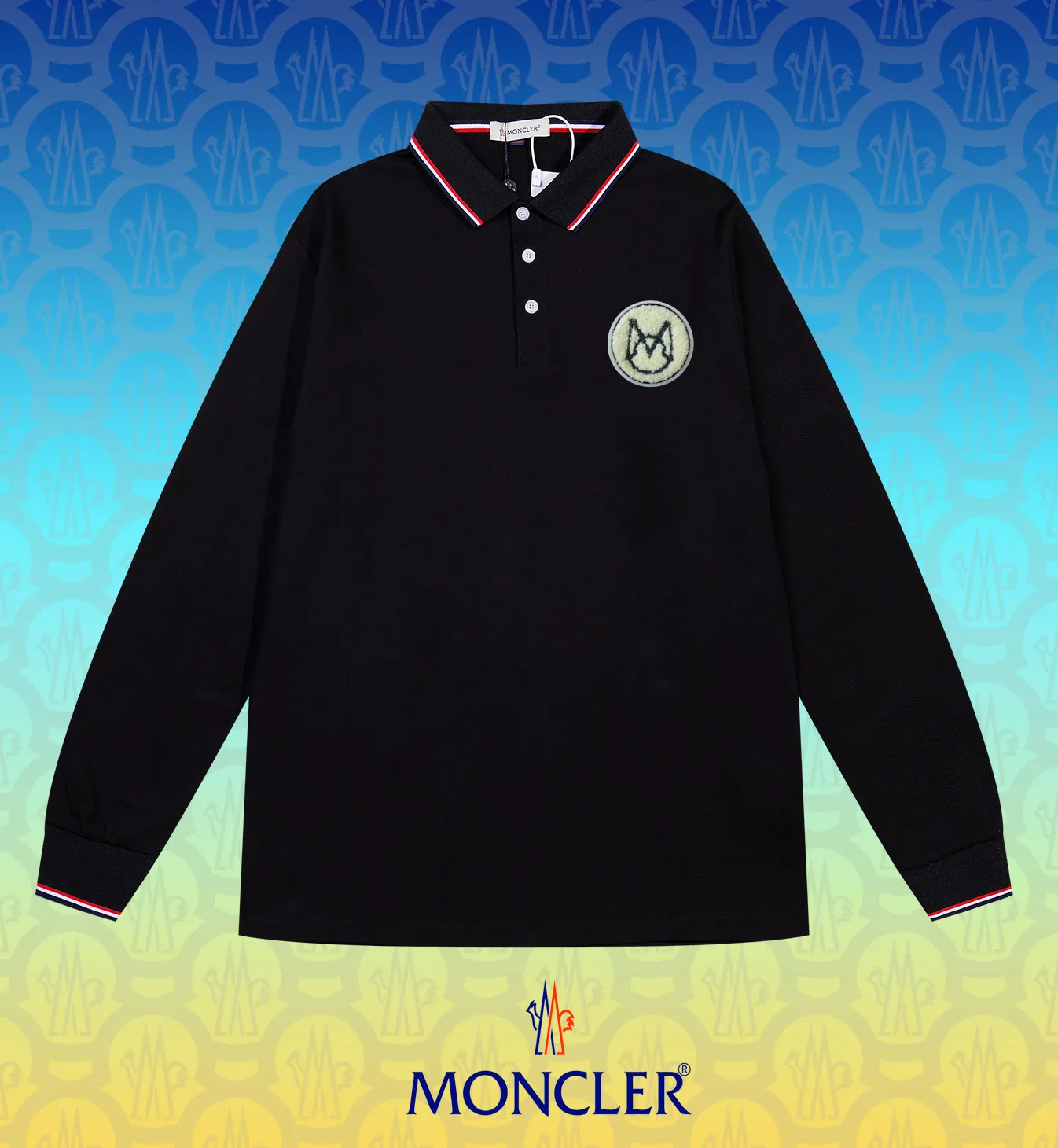 P200 New in stock】𝐌𝐎𝐍𝐂𝐋𝐄𝐑~Mengkou #2024 Early spring new high-quality lapel long-sleeved POLO shirt, counter-customized fabrics with high breathability and comfort, impeccable details, the brand's simple element design concept, reflecting high quality. It feels delicate and soft! It presents a casual cut and the upper body shape is great! The chest is filled with three-dimensional embroidery of the brand LOGO to highlight quality and luxury. Color: black, white Size: M~L~XL~2XL~3XL