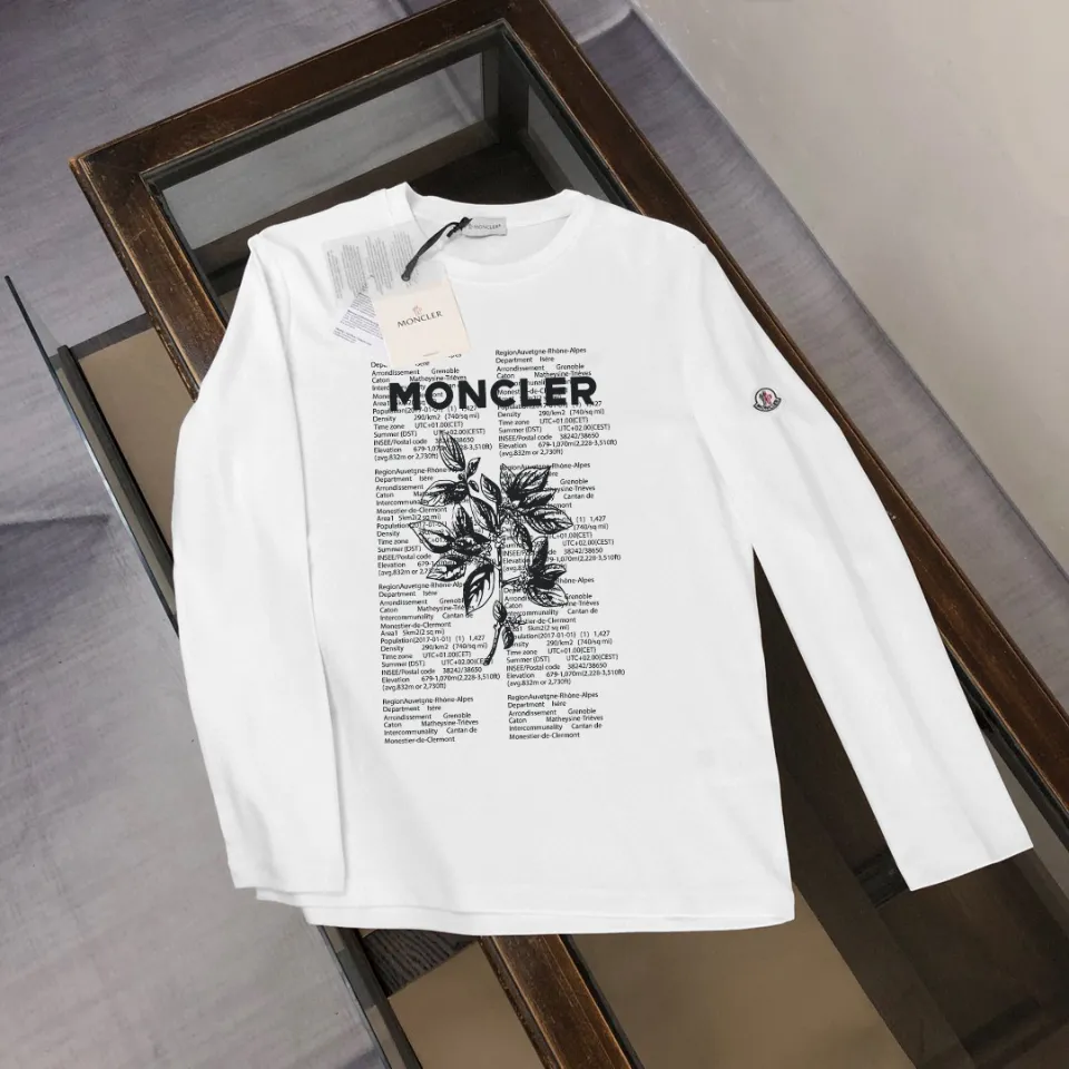 P180, a non-off-the-shelf model, you can trust it. Moncler printed long-sleeved T-shirt, 240g breathable cotton fabric, very soft and comfortable texture, does not shrink, does not deform, does not ball), can be worn alone as a base layer. Original customized accessories, collar label, care mark, hangtag, packaging (perfect details) Color: White Black Size: XS S M L