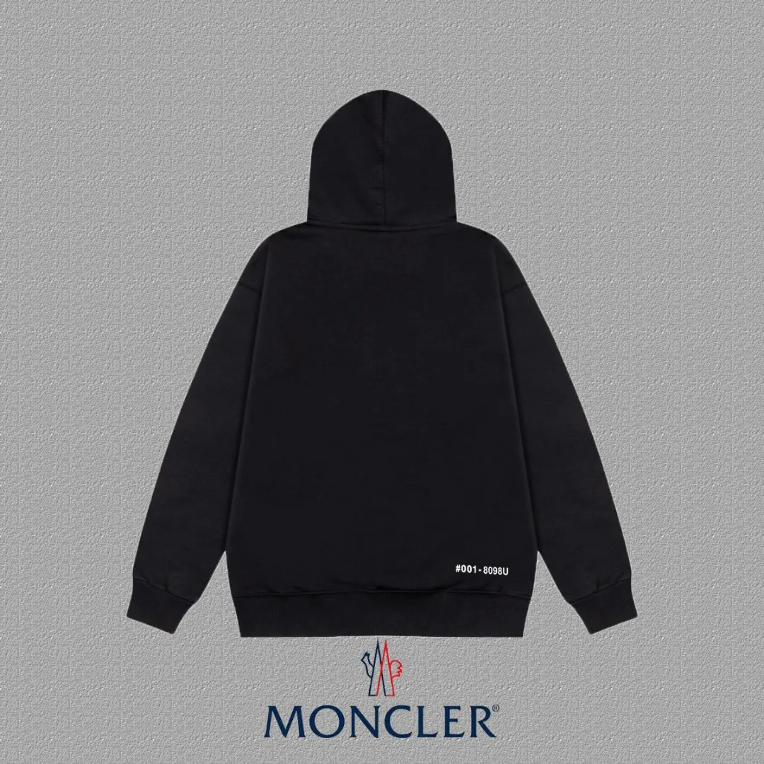 P230 🔥 [MONCLER] 2025 Autumn and Winter New Printed Hooded Sweatshirt High-end pure cotton double-ply 400g heavy terry fabric hoodie Color: Black White Size: S M L XL 2XL