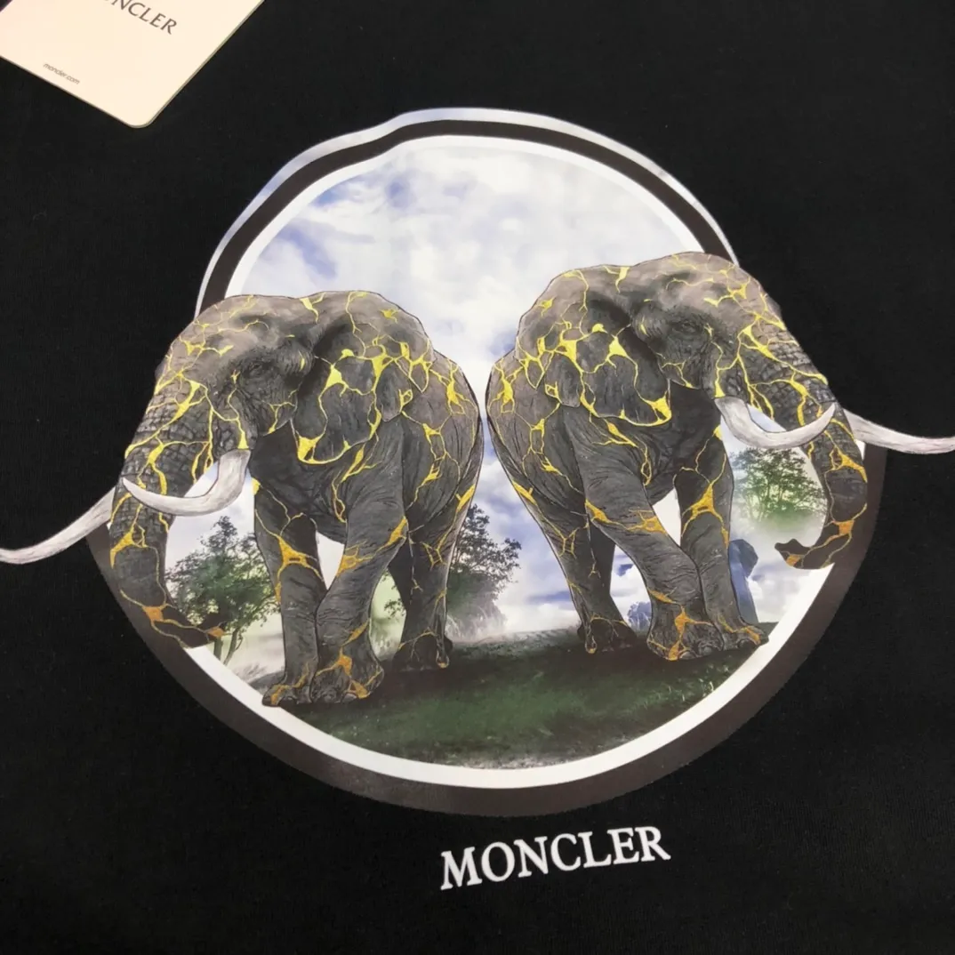 P150 Moncler 2025 new men's round neck short-sleeved couple's T-shirt, new spring and summer product, high quality 🔥🔥Fashionable and versatile, customized imported fabrics, comfortable to wear, breathable, fashionable without losing personality, casual and casual upper body, handsome and stylish, showing the temperament of a big brand. All three standards are complete! ! Color: black white Size: S-XL (loose fit)