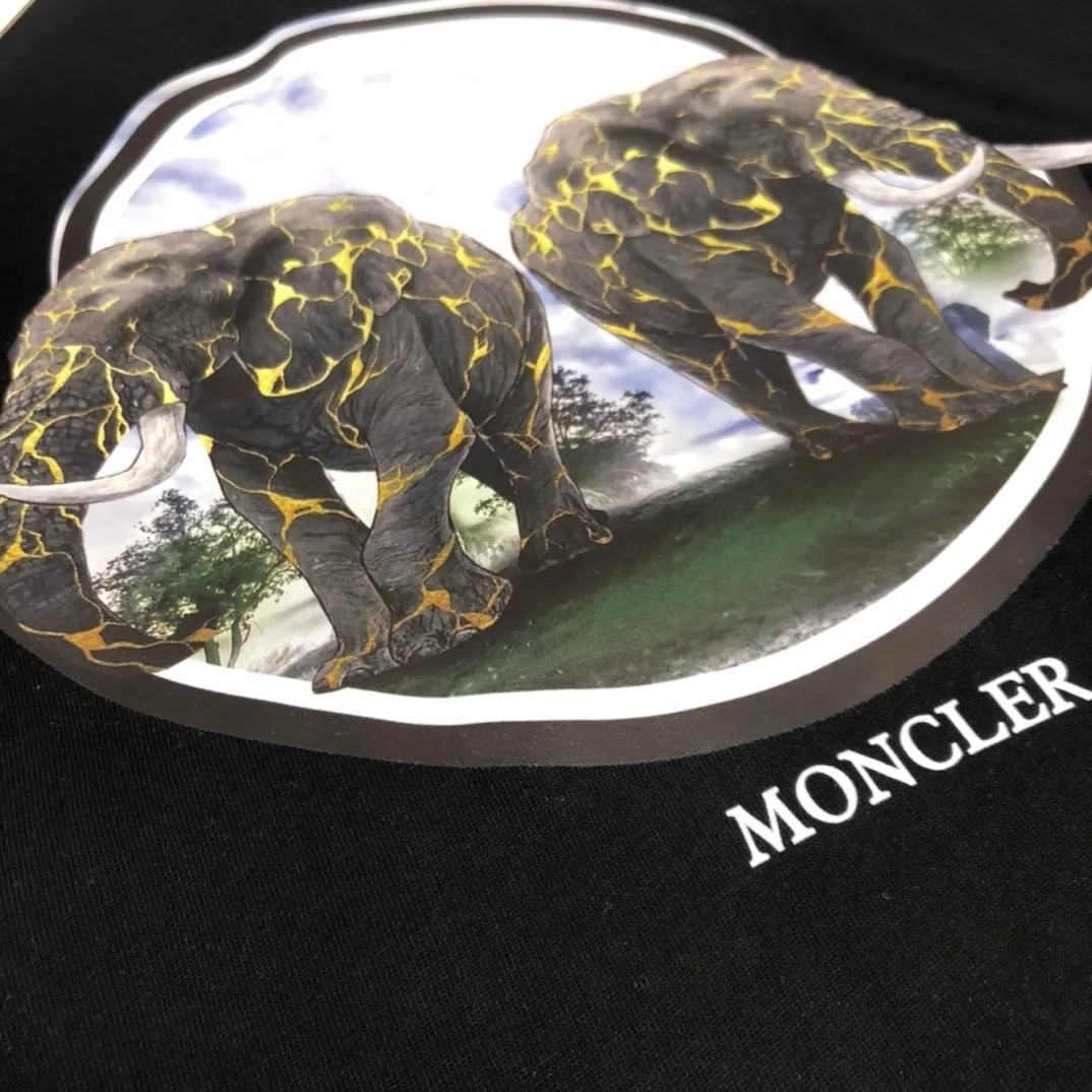 P150 Moncler 2025 new men's round neck short-sleeved couple's T-shirt, new spring and summer product, high quality 🔥🔥Fashionable and versatile, customized imported fabrics, comfortable to wear, breathable, fashionable without losing personality, casual and casual upper body, handsome and stylish, showing the temperament of a big brand. All three standards are complete! ! Color: black white Size: S-XL (loose fit)