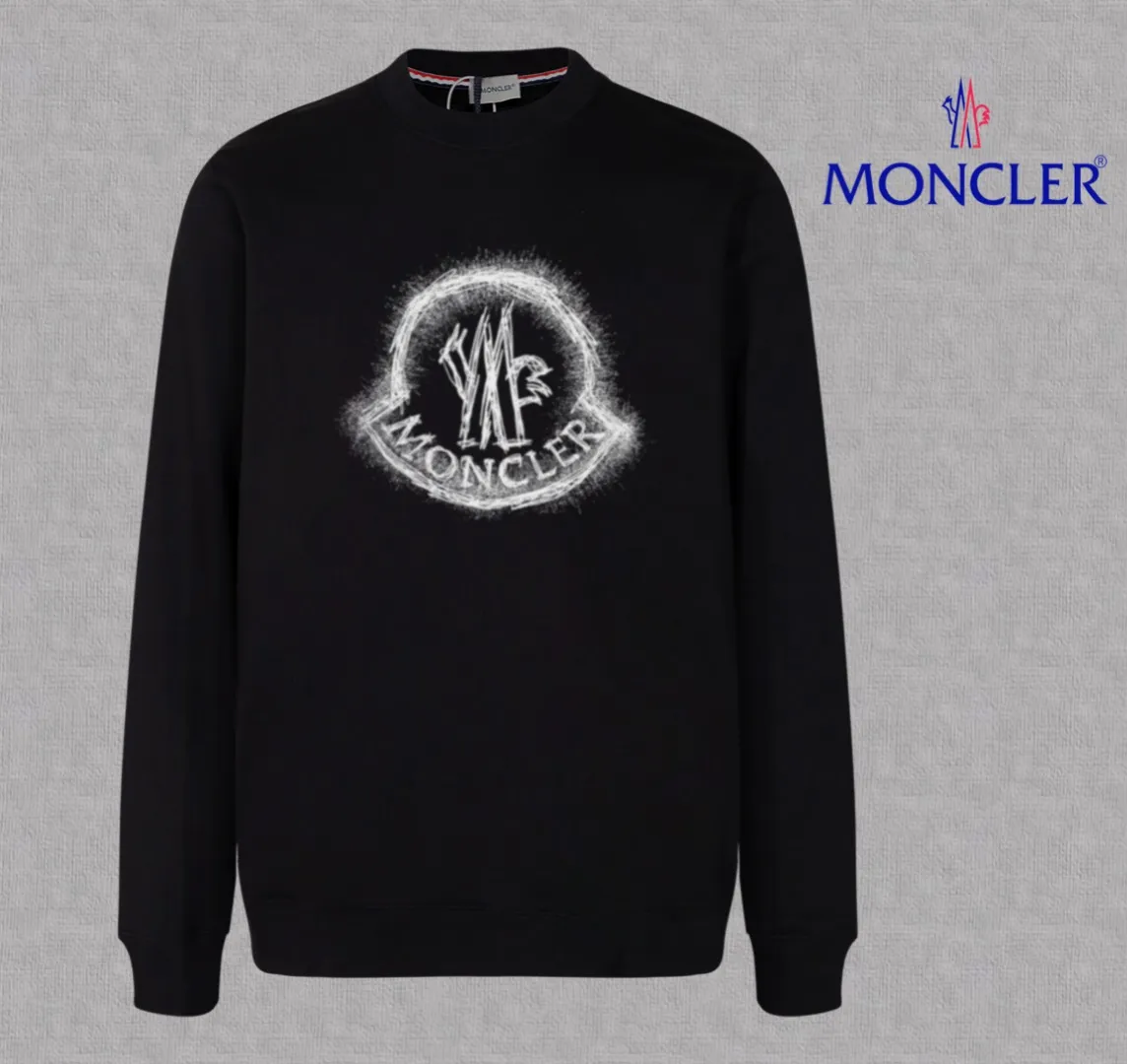 P210 High-version sweatshirt) [Long-term stock] 〖𝐌𝐎𝐍𝐂𝐋𝐄𝐑~Mask〗 Made of 440g heavy-weight fabric. It is different from the market currency. It can be matched with any variety and is properly handsome. 😎The whole dress is made of double waistcoats. The double waistcoats make the whole dress more three-dimensional. Not ordinary factories can do such fine work. 2025 Spring catwalk version of the T stage, on sale at the counter, exquisitely printed round neck terry sweatshirt, high-end double-ply cotton, custom-made stretch ribs, dyed in the same vat, complete with three standards, matched with digital printing patterns and very breathable, same style for men and women, color: black, white, apricot, size: S M L XL 2XL