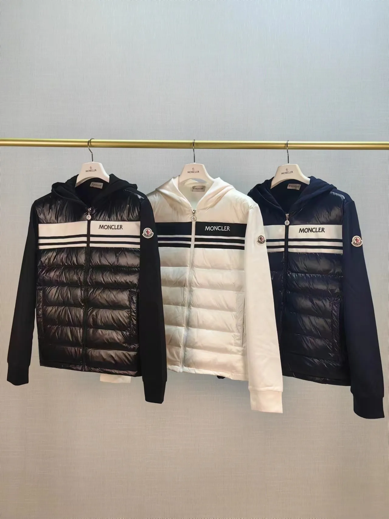 P680 C30#Authentic spot Moncler 24 autumn and winter men's pure cotton knitted splicing hooded down jacket