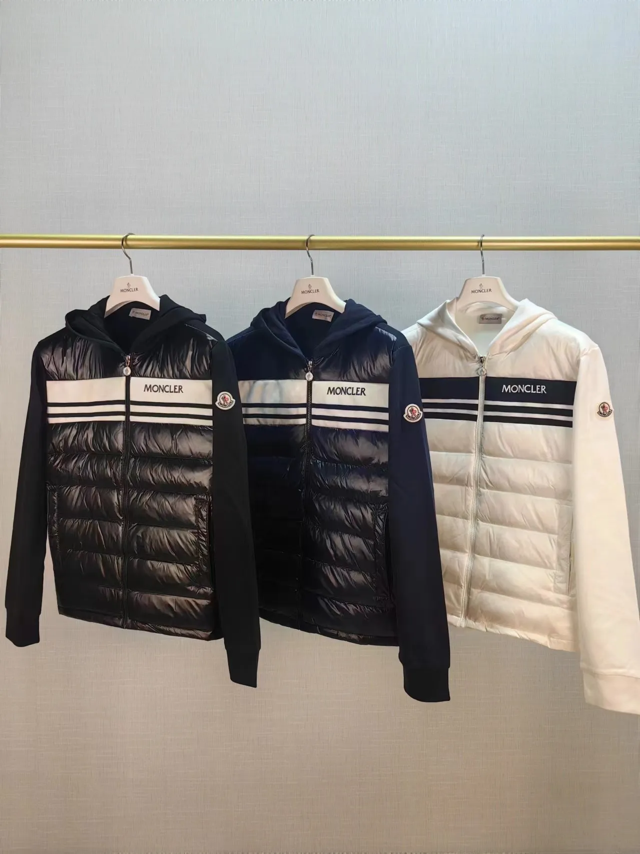 P680 C30#Authentic spot Moncler 24 autumn and winter men's pure cotton knitted splicing hooded down jacket