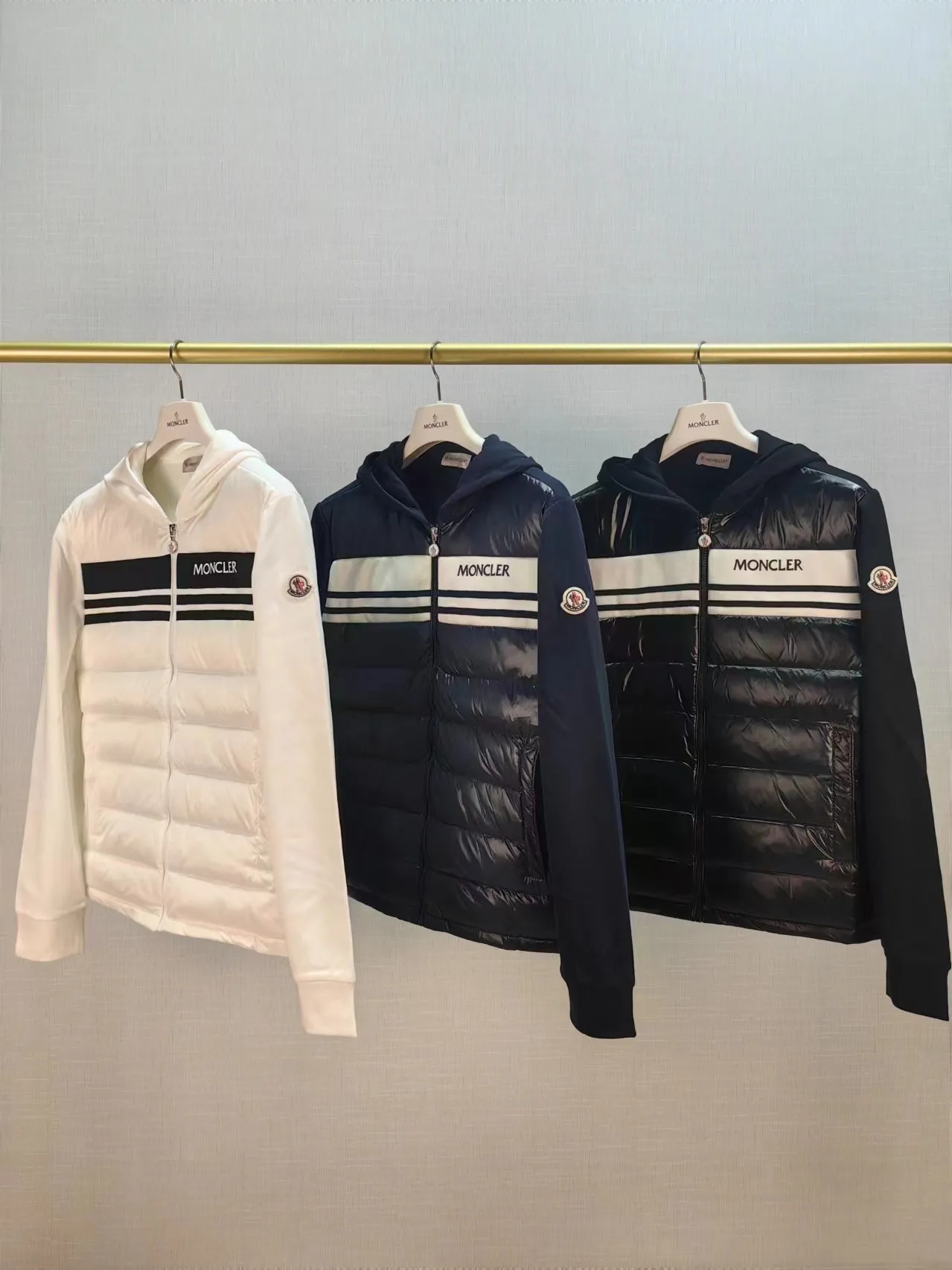 P680 C30#Authentic spot Moncler 24 autumn and winter men's pure cotton knitted splicing hooded down jacket