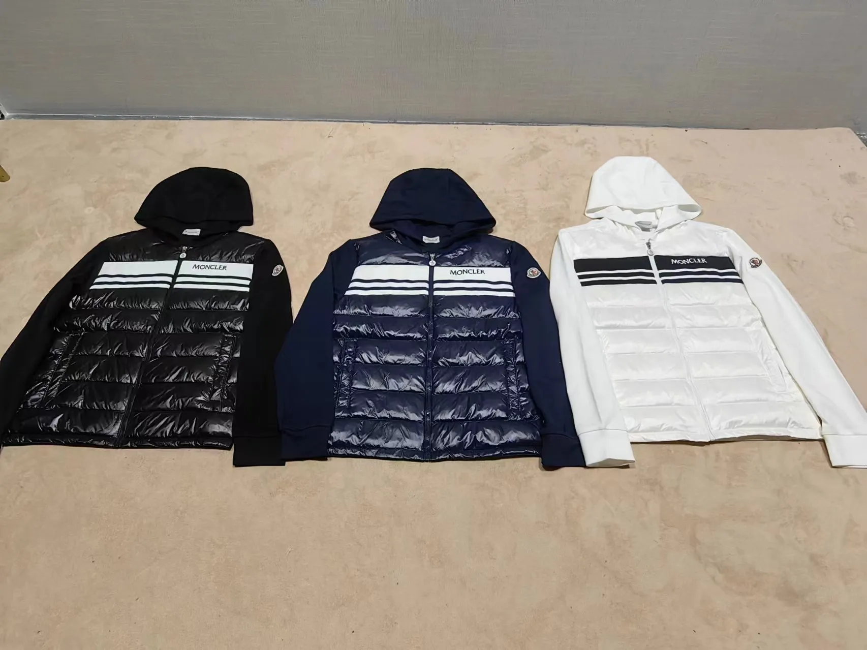 P680 C30#Authentic spot Moncler 24 autumn and winter men's pure cotton knitted splicing hooded down jacket