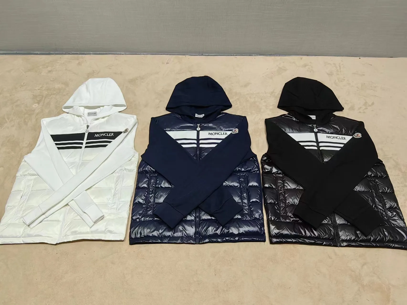 P680 C30#Authentic spot Moncler 24 autumn and winter men's pure cotton knitted splicing hooded down jacket
