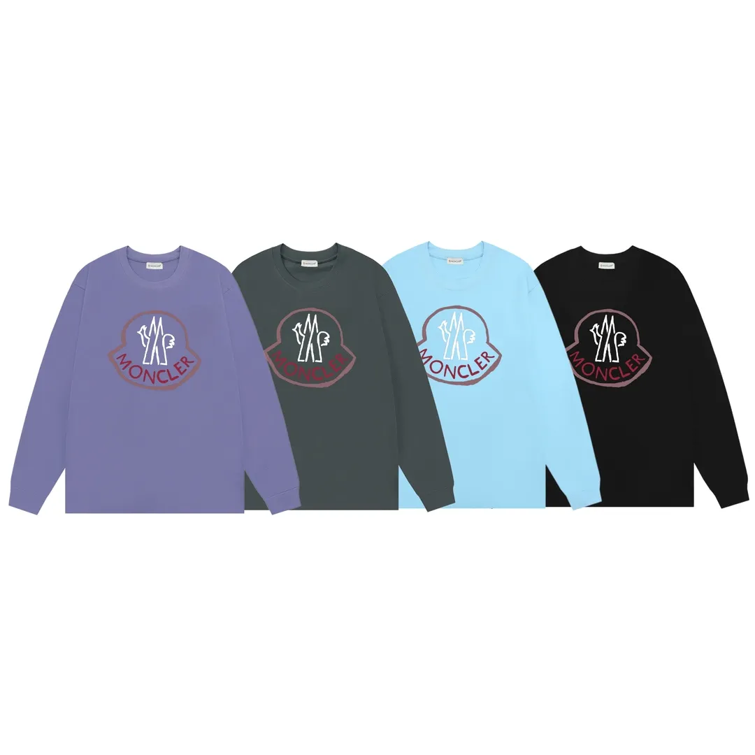 P180 Moncler 2025 new model, light luxury, classic printed letter logo, same style for men and women, long-sleeved T-shirt ·Customized 300g 100% double yarn pure cotton fabric ·Dyeing 32 count double-strand thread ·Collar label, hangtag, main mark and three labels complete Color: Black Size: XS S M L