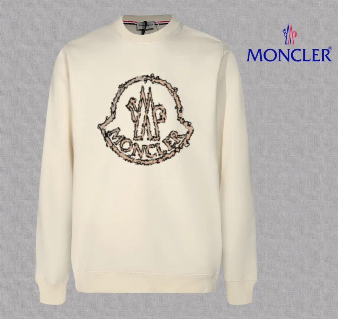 P210 High-version sweatshirt) [Long-term stock] 〖𝐌𝐎𝐍𝐂𝐋𝐄𝐑~Mask〗 Made of 440g heavy-weight fabric. It is different from the market currency. It can be matched with any variety and is properly handsome. 😎The whole dress is made of double waistcoats. The double waistcoats make the whole dress more three-dimensional. Not ordinary factories can do such fine work. 2025 Spring runway version of the T stage, on sale at the counter, round neck terry sweatshirt, high-end double-strand pure cotton, custom-made stretch ribs, dyed in the same vat, complete with three standards, matched with exquisite embroidered LOGO on the chest, simple and advanced, same style for men and women. Color: black, apricot, white, size: S M L XL 2XL