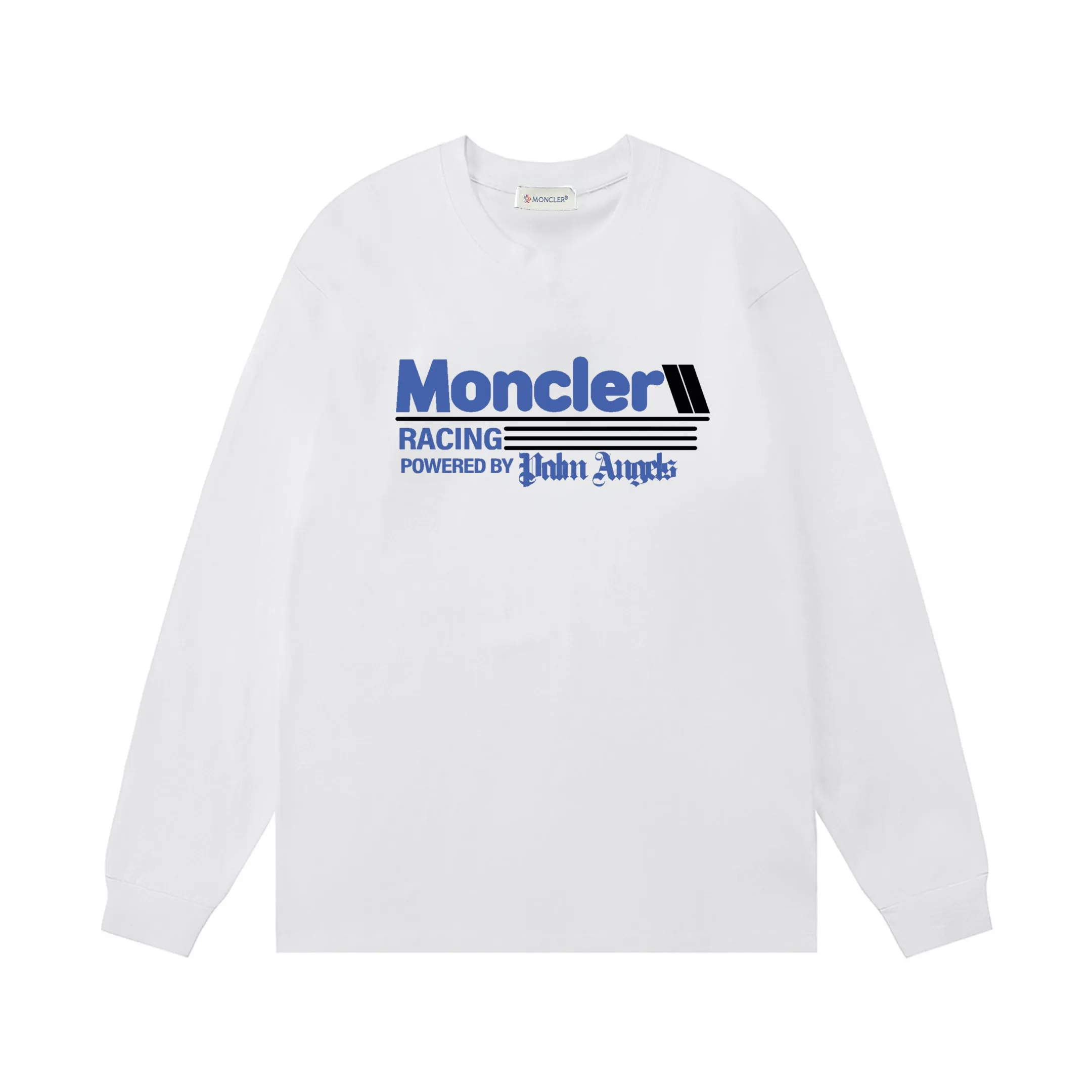 P170 Moncler 2025 new model, blue letter logo, same style for men and women, long-sleeved T-shirt ·Customized 300g 100% double yarn pure cotton fabric ·Dyeing 32 counts double-strand thread ·Collar label, hangtag, main mark and three labels complete Color: White Size: XS S M L