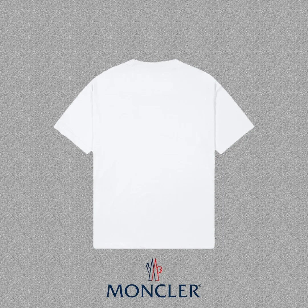 P150 [MONCLER] 2024FW short-sleeved T-shirt, love embroidery technology, high-end 32s double yarn 260g fabric, heavy fabric, custom stretch rib, same vat and dye, complete three standards, same style for men and women, color: black, white, size: S M L XL XXL