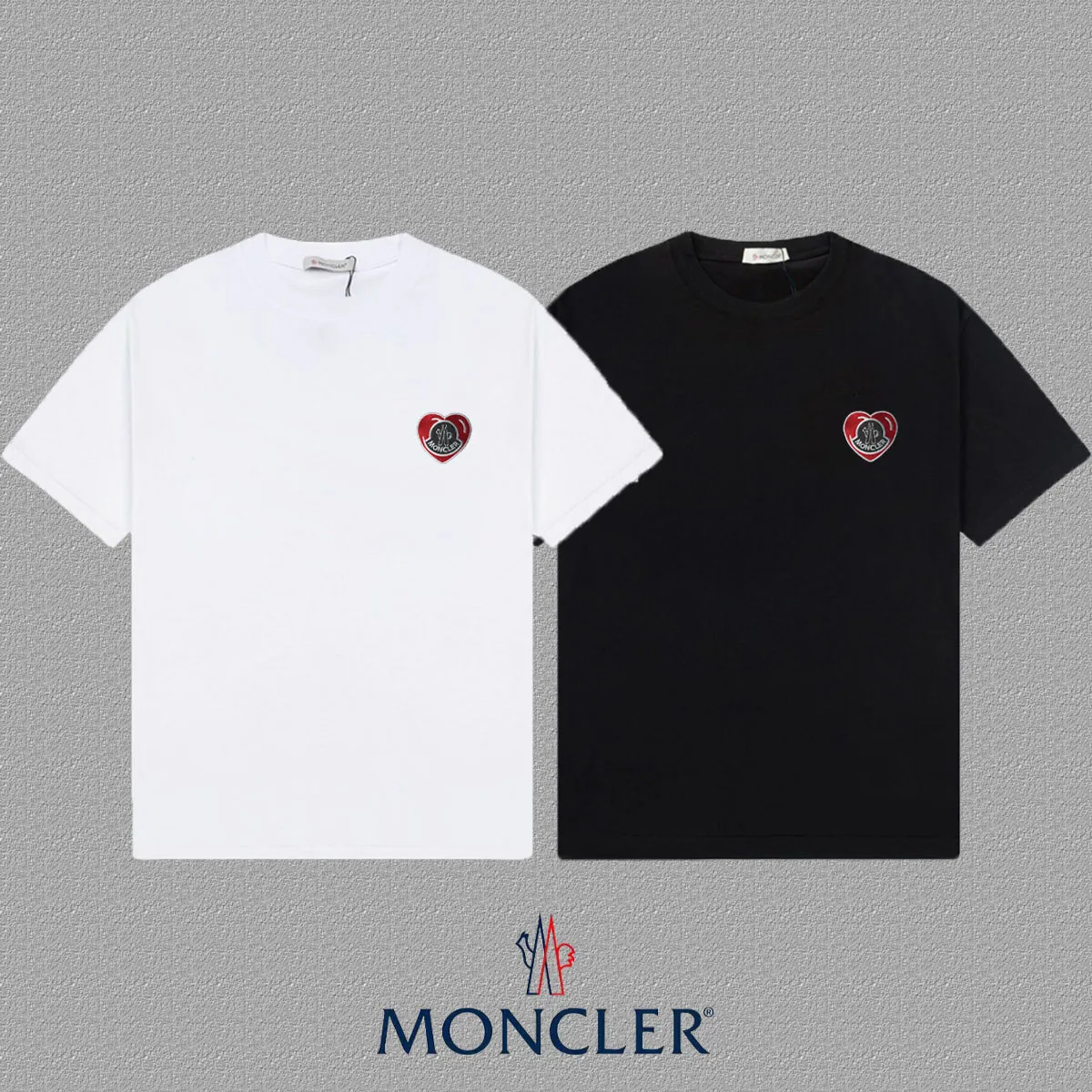 P150 [MONCLER] 2024FW short-sleeved T-shirt, love embroidery technology, high-end 32s double yarn 260g fabric, heavy fabric, custom stretch rib, same vat and dye, complete three standards, same style for men and women, color: black, white, size: S M L XL XXL
