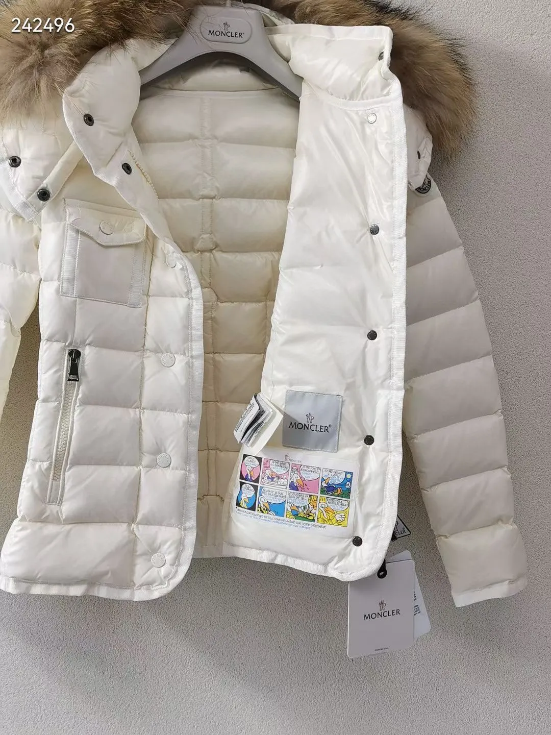 P1180 Moncler Armoise short slim fit women's down jacket, fox fur, imported nylon fabric, zipper closure, black white 1-2-3-4