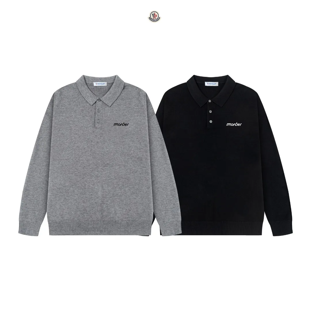 P240 Moncler's latest casual Polo lapel wool sweater.  The texture is delicate, soft and comfortable, skin-friendly and warm, not easy to deform, simple and high-end style, and the logo on the chest is very exquisite and perfect! The upper body effect is very strong 👍 Color: black, gray Size: S-XL