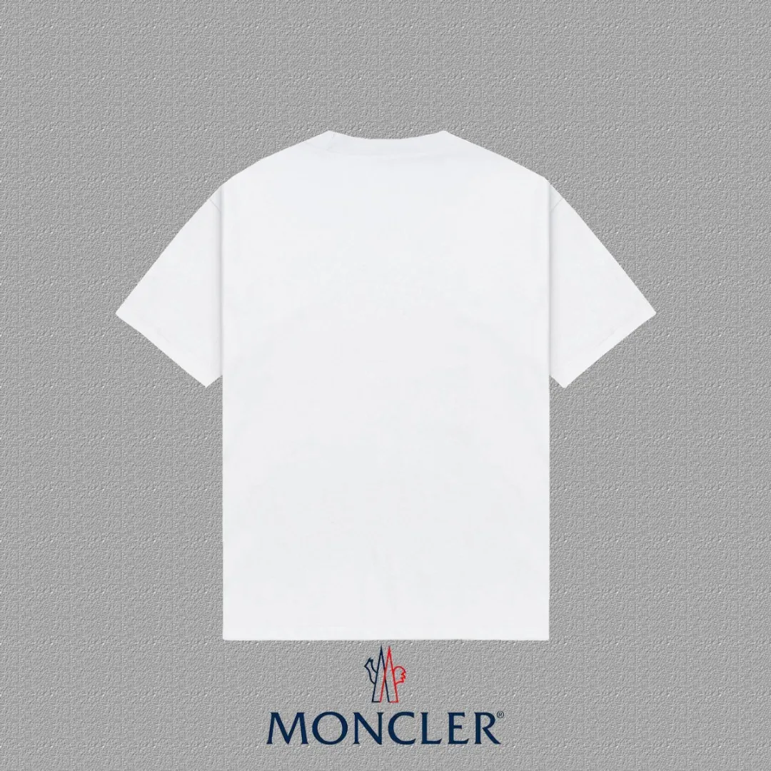 P140 [MONCLER] 2025FW short-sleeved T-shirt, badge + LOGO thick plate, high-end 26s double yarn 300g fabric, heavy fabric, custom stretcher rib, same cylinder and dye, complete three standards, same style for men and women, color: black, white, size: S M L XL 2XL