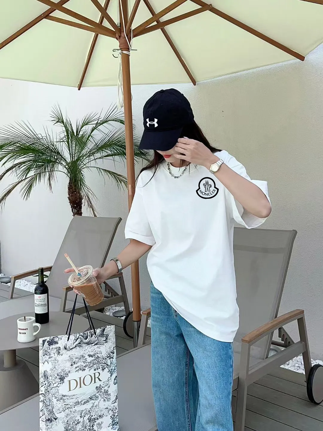 P140 [MONCLER] 2025FW short-sleeved T-shirt, badge + LOGO thick plate, high-end 26s double yarn 300g fabric, heavy fabric, custom stretcher rib, same cylinder and dye, complete three standards, same style for men and women, color: black, white, size: S M L XL 2XL