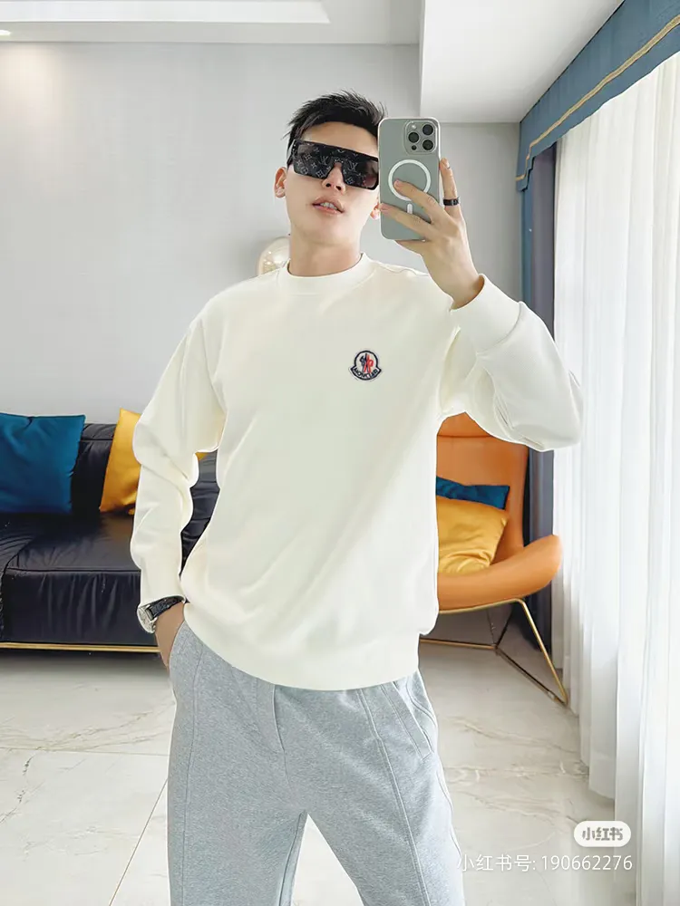 P200 [Moncler] 2025 autumn and winter new round neck sweatshirt High-end pure cotton double-ply 400g heavy terry cloth fabric Color: Black White Size: S M L XL 2XL