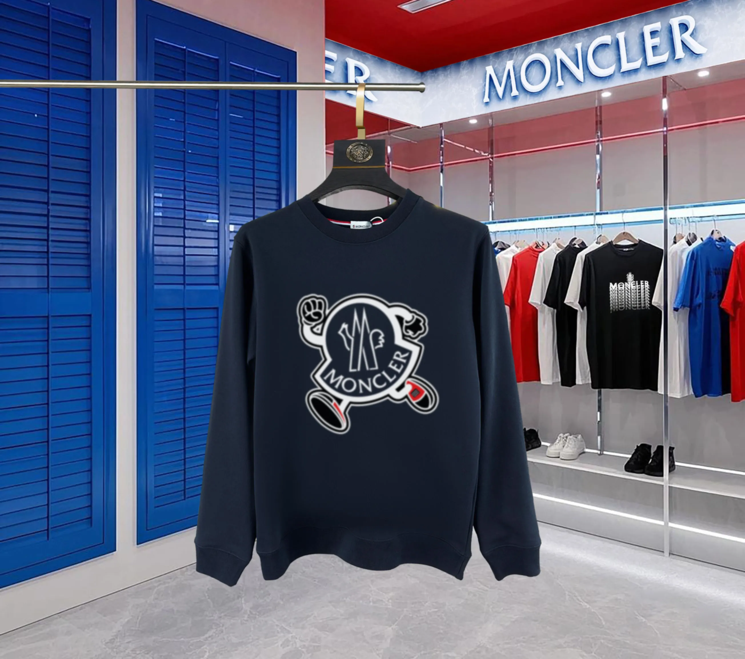 P210 High-version sweatshirt) [Long-term stock] 〖𝐌𝐎𝐍𝐂𝐋𝐄𝐑~Mask〗 Made of 440g heavy-weight fabric. It is different from the market currency. It can be matched with any variety and is properly handsome. 😎The whole dress is made of double waistcoats. The double waistcoats make the whole dress more three-dimensional. Not ordinary factories can do such fine work. 2025 Spring runway version of the T stage, on sale at the counter, round neck terry sweatshirt, high-end double-strand pure cotton, custom-made stretch ribs, dyed in the same vat, complete with three standards, matched with exquisite embroidered LOGO on the chest, simple and advanced, same style for men and women. Color: black, apricot, white, size: S M L XL 2XL