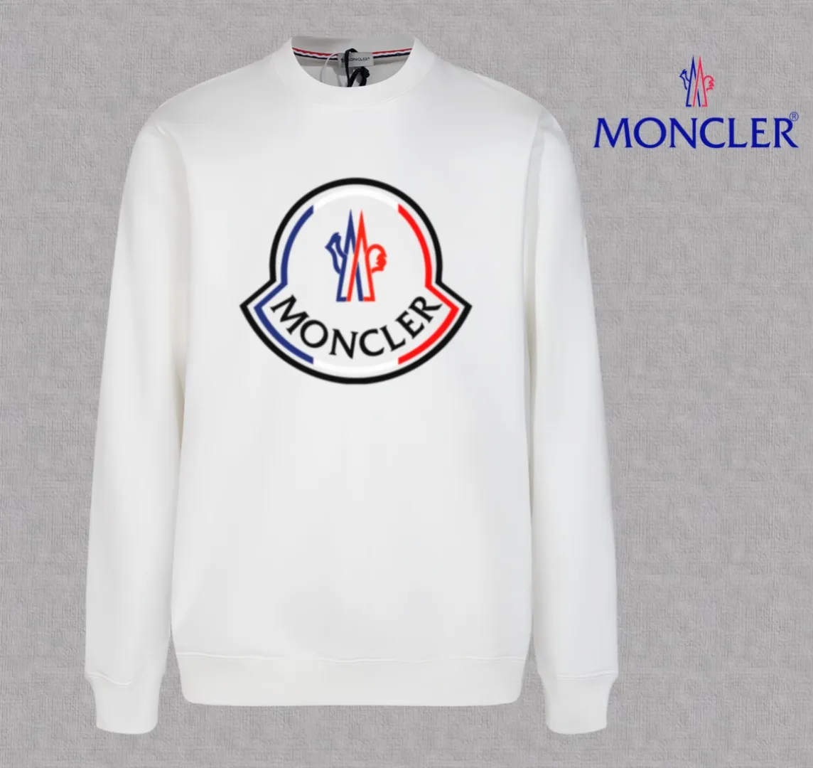 P210 High-version sweatshirt) [Long-term stock] 〖𝐌𝐎𝐍𝐂𝐋𝐄𝐑~Mask〗 Made of 440g heavy-weight fabric. It is different from the market currency. It can be matched with any variety and is properly handsome. 😎The whole dress is made of double waistcoats. The double waistcoats make the whole dress more three-dimensional. Not ordinary factories can do such fine work. 2025 Spring catwalk version of the T stage, on sale at the counter, exquisitely printed round neck terry sweatshirt, high-end double-ply cotton, custom-made stretch ribs, dyed in the same vat, complete with three standards, matched with digital printing patterns and very breathable, same style for men and women, color: black, white, apricot, size: S M L XL 2XL