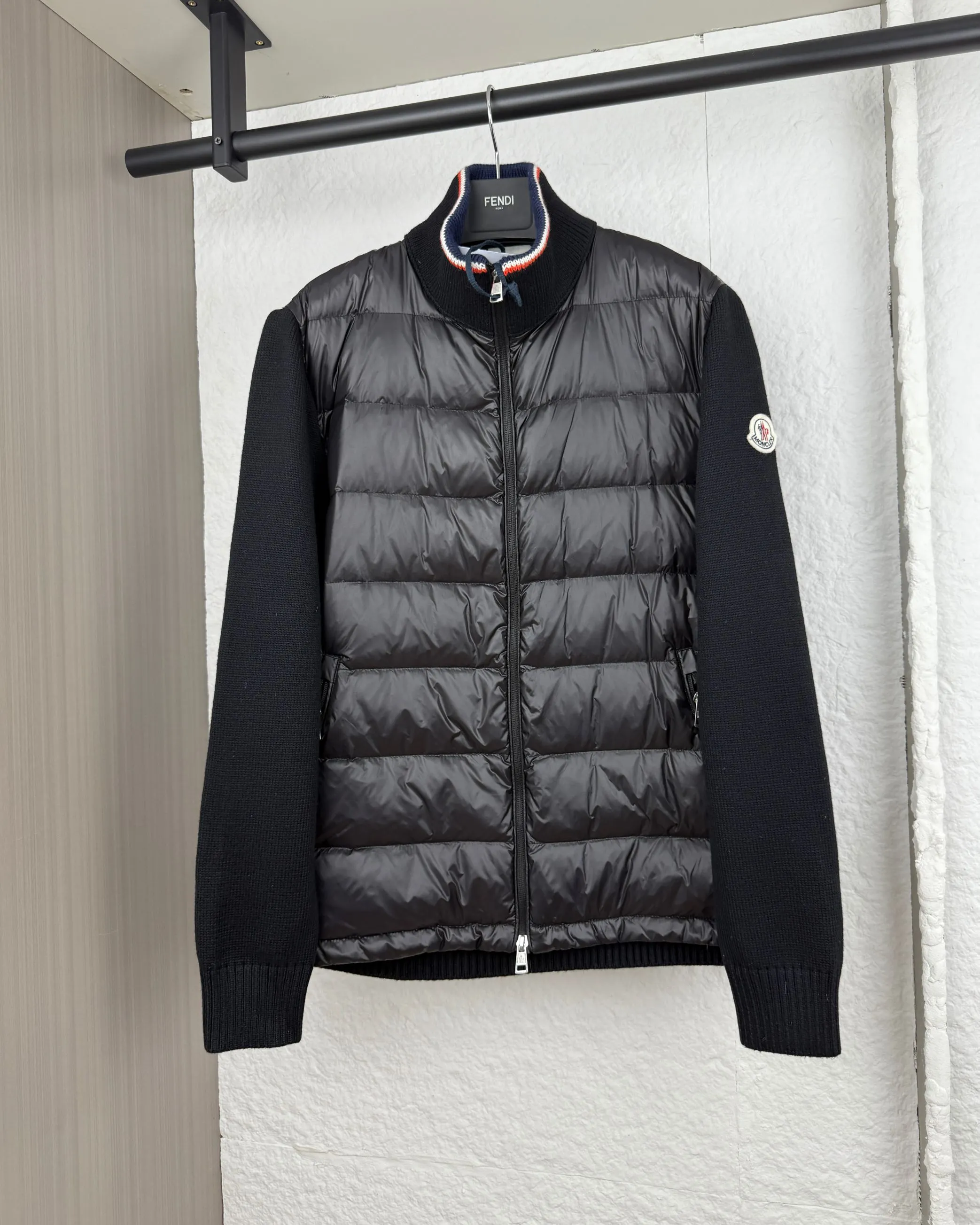 P810 Moncler wool knitted patchwork down jacket with armbands 1/2/3/4