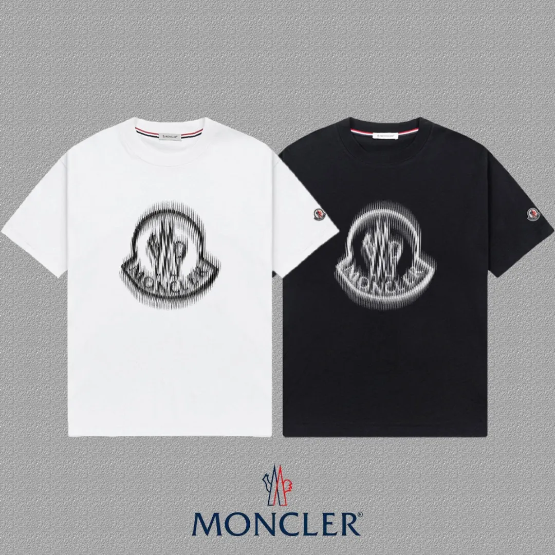 P140 [MONCLER] 2025FW short-sleeved T-shirt with badge + LOGO, high-end 26s double yarn 300g fabric, heavy fabric, custom stretcher rib, same cylinder and dye, complete three standards, same style for men and women, color: black, white, size: S M L XL 2XL