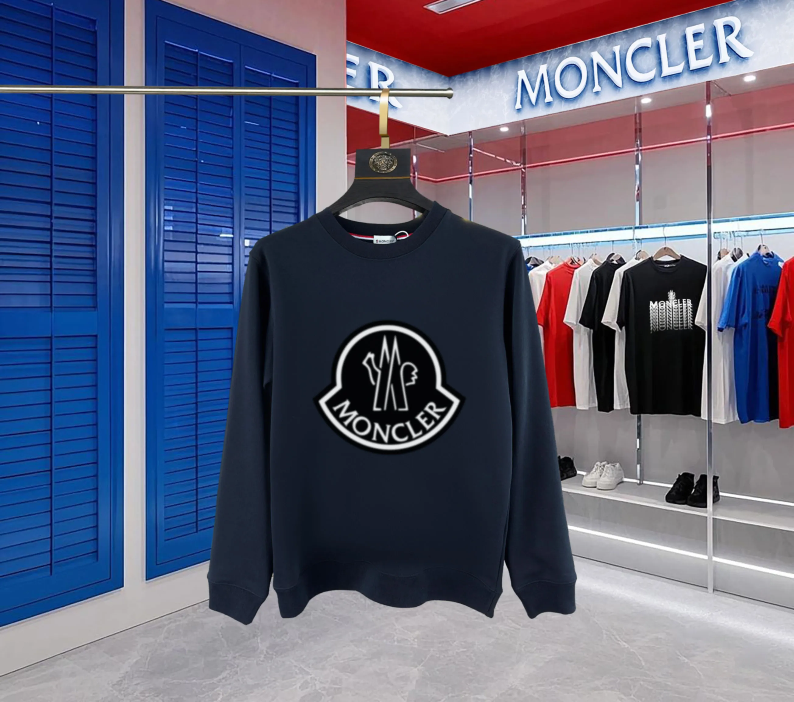 P210 High-version sweatshirt) [Long-term stock] 〖𝐌𝐎𝐍𝐂𝐋𝐄𝐑~Mask〗 Made of 440g heavy-weight fabric. It is different from the market currency. It can be matched with any variety and is properly handsome. 😎The whole dress is made of double waistcoats. The double waistcoats make the whole dress more three-dimensional. Not ordinary factories can do such fine work. 2025 Spring runway version of the T stage, on sale at the counter, round neck terry sweatshirt, high-end double-strand pure cotton, custom-made stretch ribs, dyed in the same vat, complete with three standards, matched with exquisite embroidered LOGO on the chest, simple and advanced, same style for men and women. Color: black, apricot, white, size: S M L XL 2XL