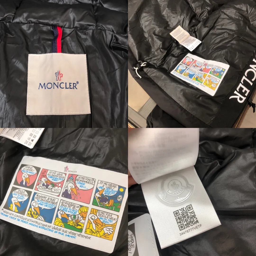 P740 MONCLER Mouth-mounted down jacket with large webbing and embroidered letters, upgraded logo with induction anti-counterfeiting and the latest NFC anti-counterfeiting technology. Same style as the counter, filled with 90 white duck down fluffy and full, customer-supplied fabrics, original hardware molding, placket with large letters embroidered webbing, same style for men and women. Color: black (the armband is divided into white label/black label) white code number: 1 2 3 4 5