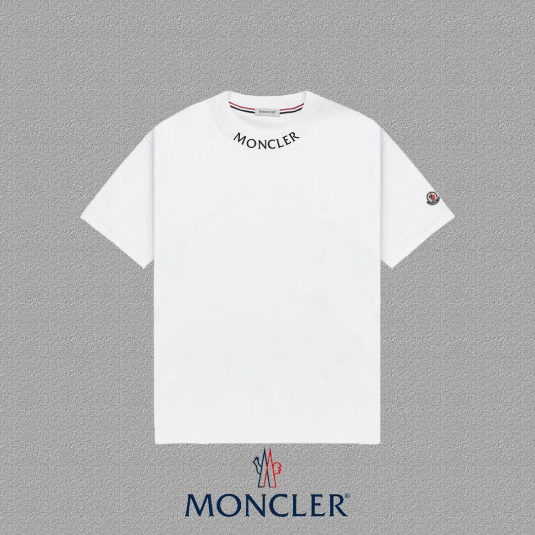 P140 🔥[MONCLER] 2025FW short-sleeved T-shirt, badge + LOGO thick plate, high-end 26s double yarn 300g fabric, heavy fabric, custom stretcher rib, same cylinder and dye, complete three standards, same style for men and women, color: black, white, size: S M L XL 2XL