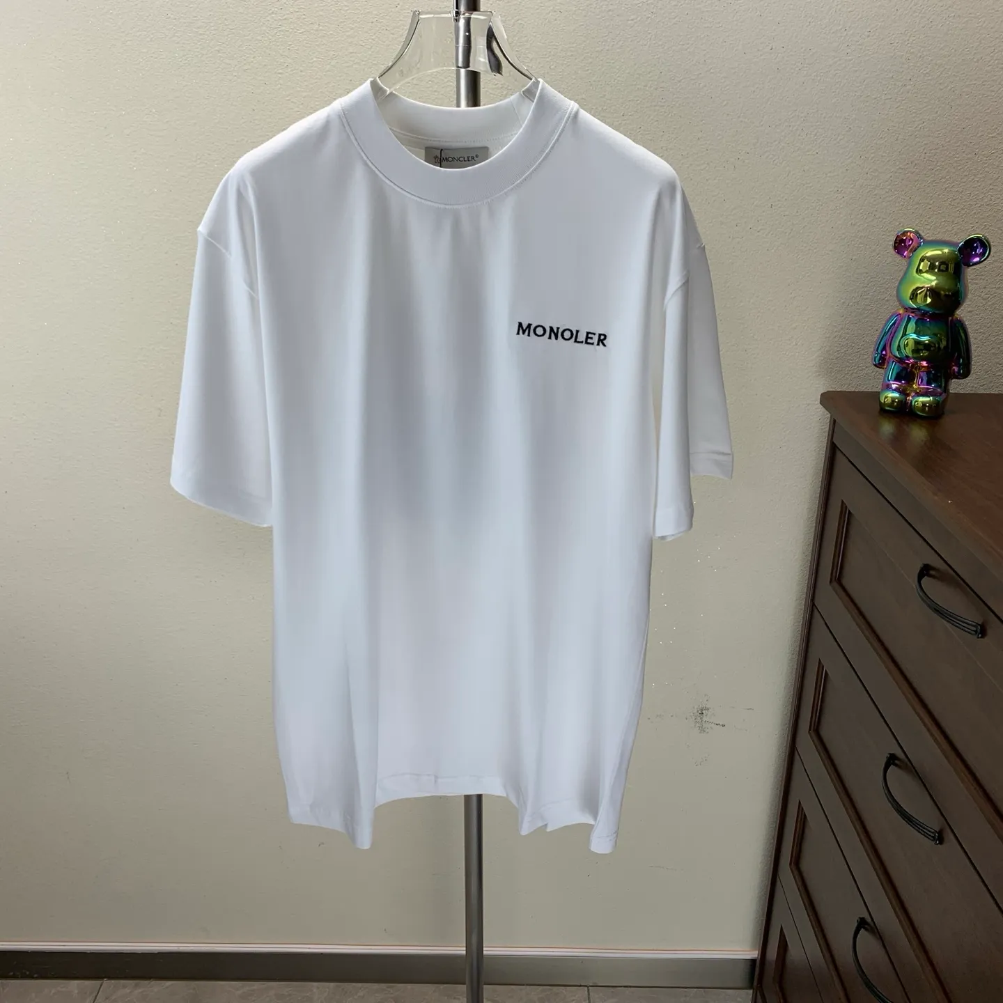 P180 MONCLER 2025 spring and summer new style, personalized denim embroidery, round neck short-sleeved T-shirt, fashionable men and women, S M L XL XXL five sizes black white