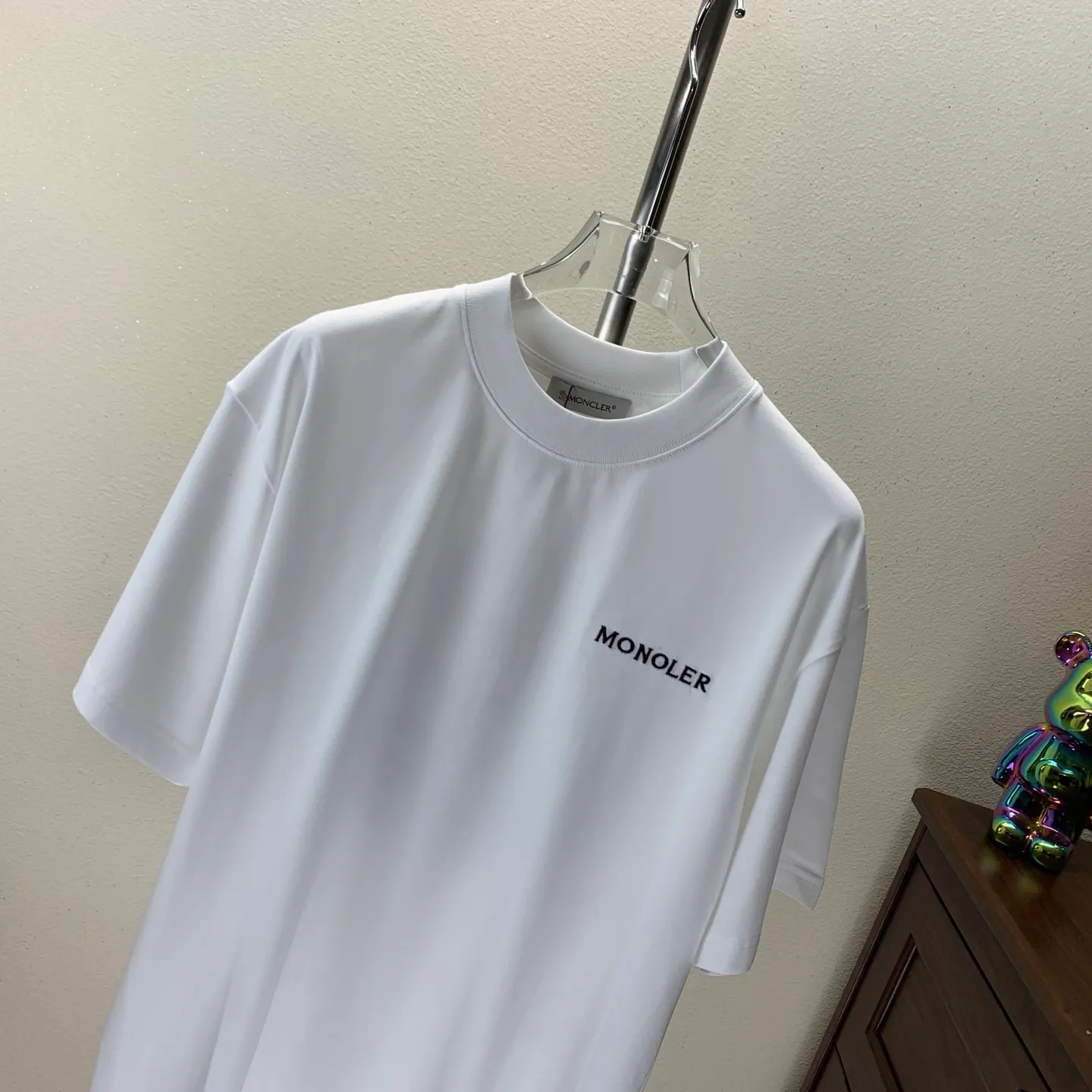 P180 MONCLER 2025 spring and summer new style, personalized denim embroidery, round neck short-sleeved T-shirt, fashionable men and women, S M L XL XXL five sizes black white