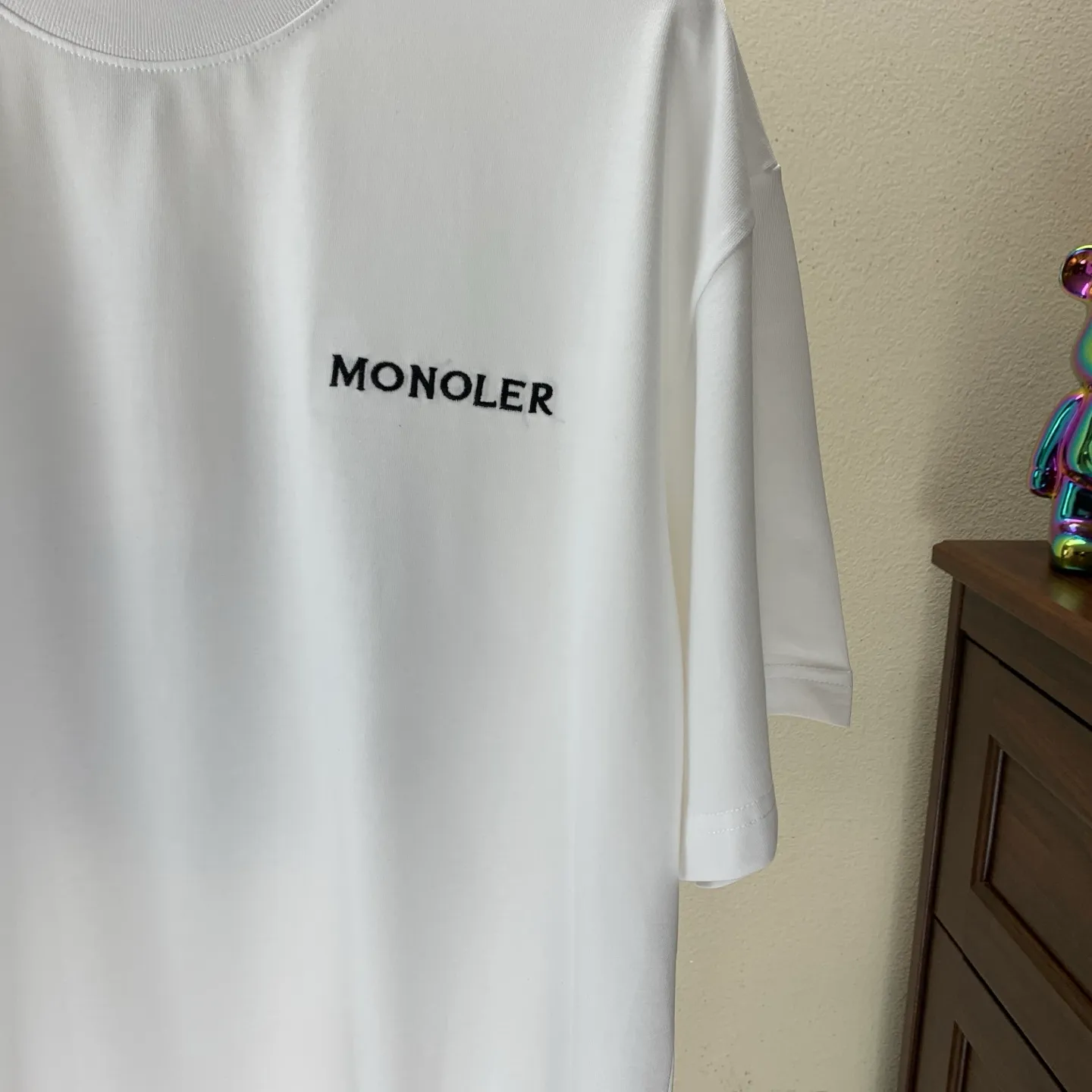 P180 MONCLER 2025 spring and summer new style, personalized denim embroidery, round neck short-sleeved T-shirt, fashionable men and women, S M L XL XXL five sizes black white