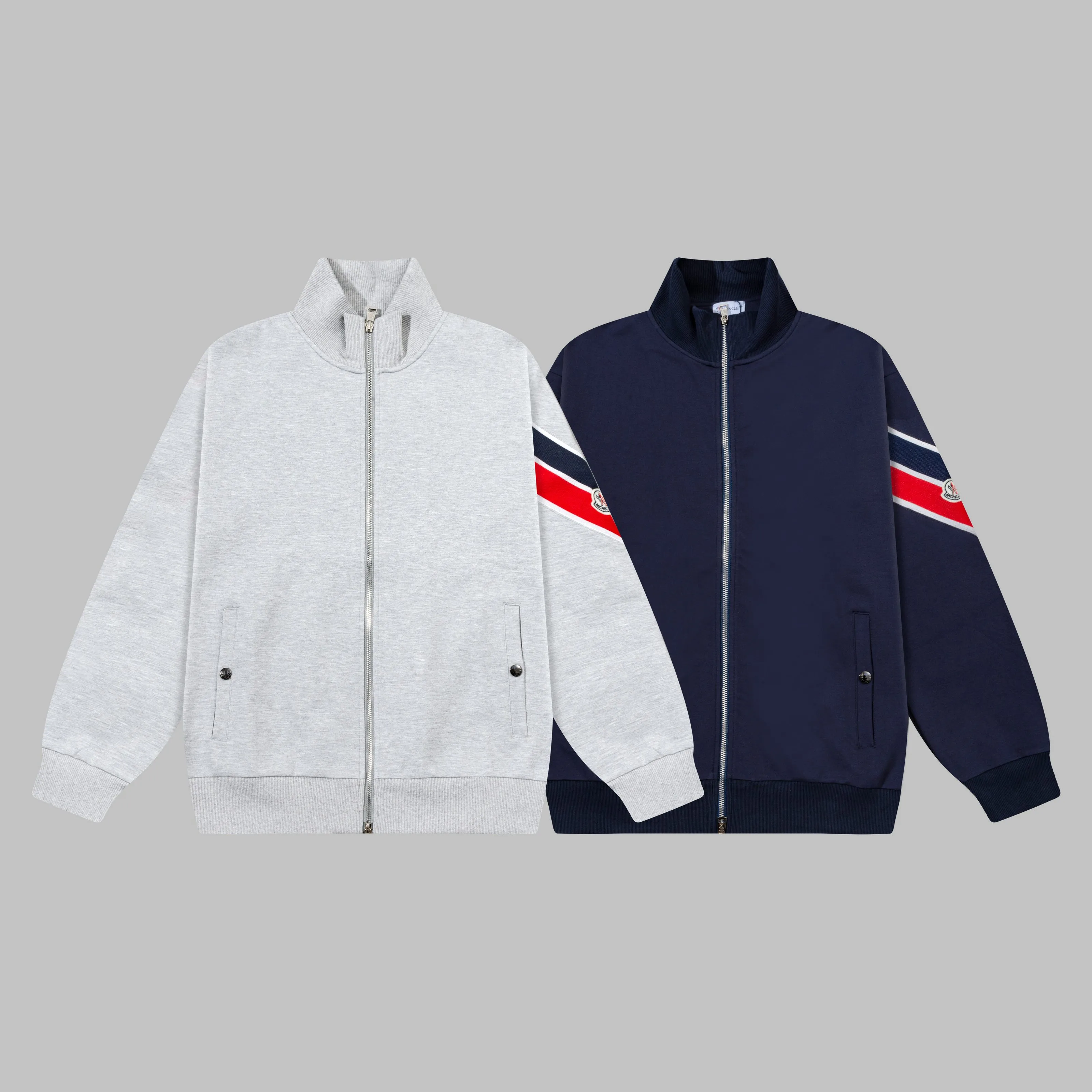 P270 MONCLER/Muzzle Custom fabric suit casual sweatpants Red and blue ribbon splicing design brand Zhangzi LOGO process Official synchronization High version High quality Fashion personality Versatile trend Pure original quality Original fabric Hang tag Collar label Washed wheat Complete three standards Color: blue. Gray. Size: S-2XL