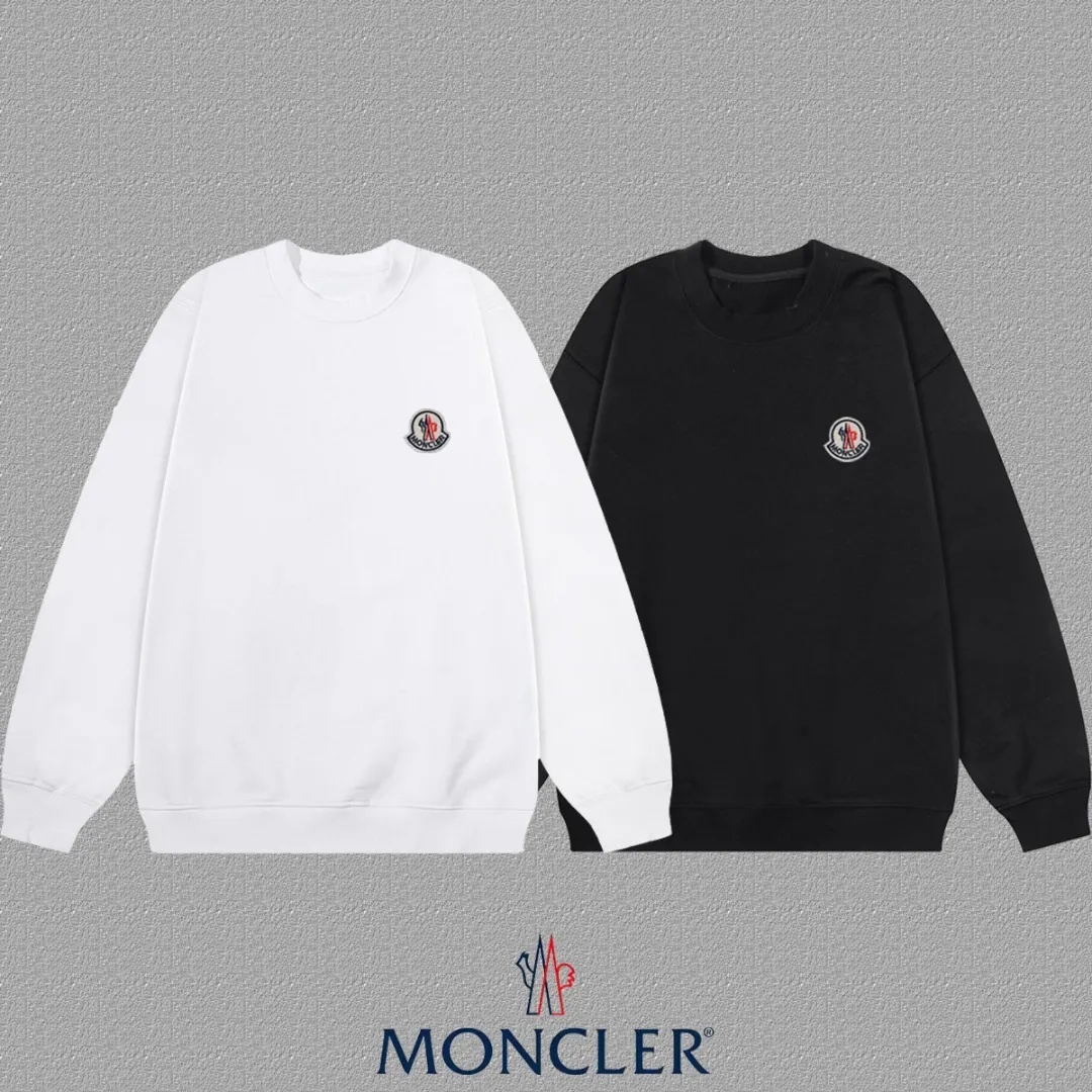 P190 [Moncler] 2025 autumn and winter new round neck sweatshirt High-end pure cotton double-ply 400g heavy terry cloth fabric Color: Black White Size: S M L XL 2XL