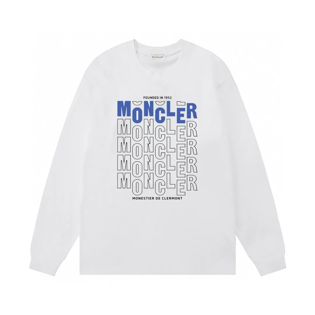 P170 Moncler 2025 new model, hollow letter logo, same style for men and women, long-sleeved T-shirt ·Customized 300g 100% double yarn pure cotton fabric ·Dyeing 32 counts double thread ·Collar label, hangtag, main mark and three labels complete Color: White Size: XS S M L