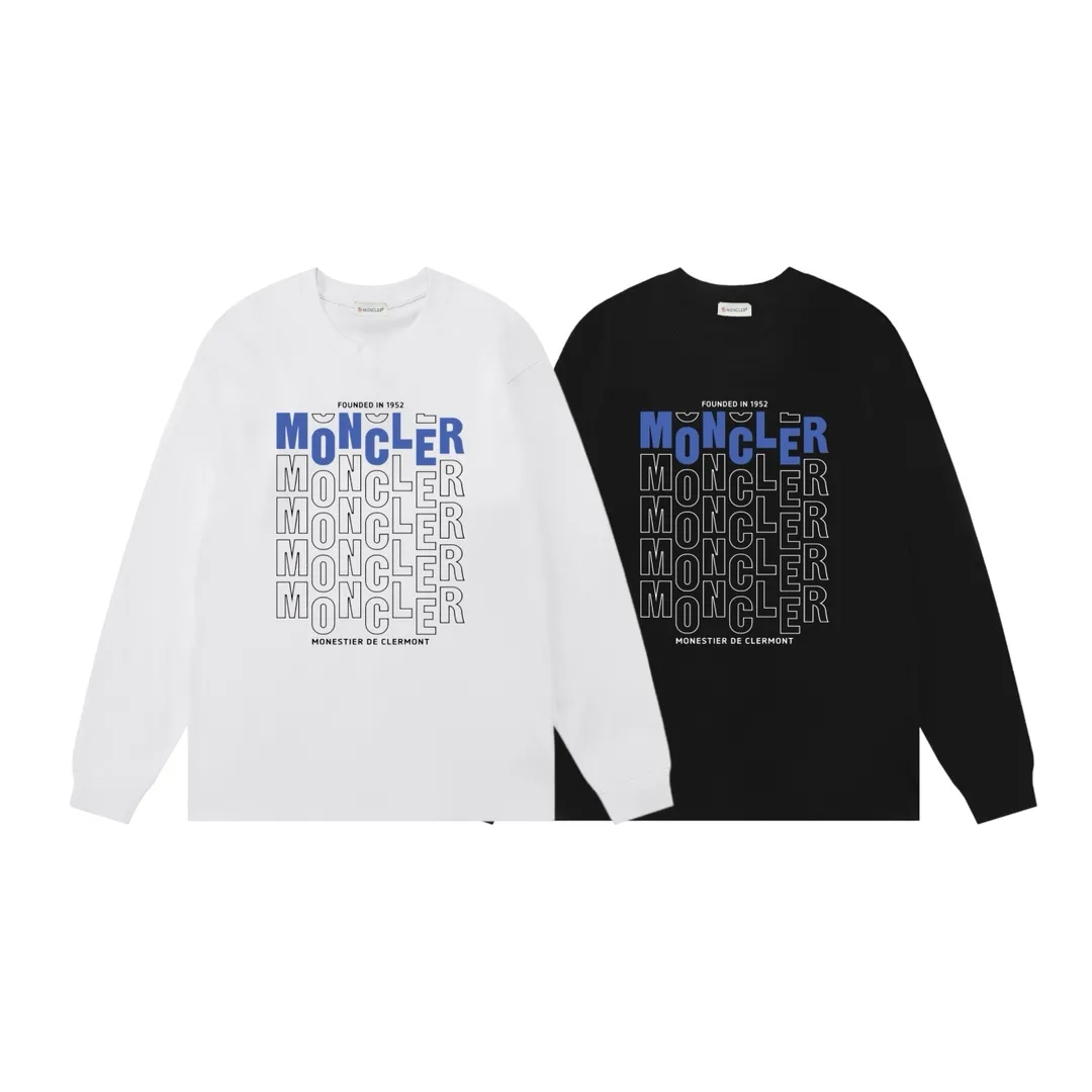 P170 Moncler 2025 new model, hollow letter logo, same style for men and women, long-sleeved T-shirt ·Customized 300g 100% double yarn pure cotton fabric ·Dyeing 32 counts double thread ·Collar label, hangtag, main mark and three labels complete Color: White Size: XS S M L