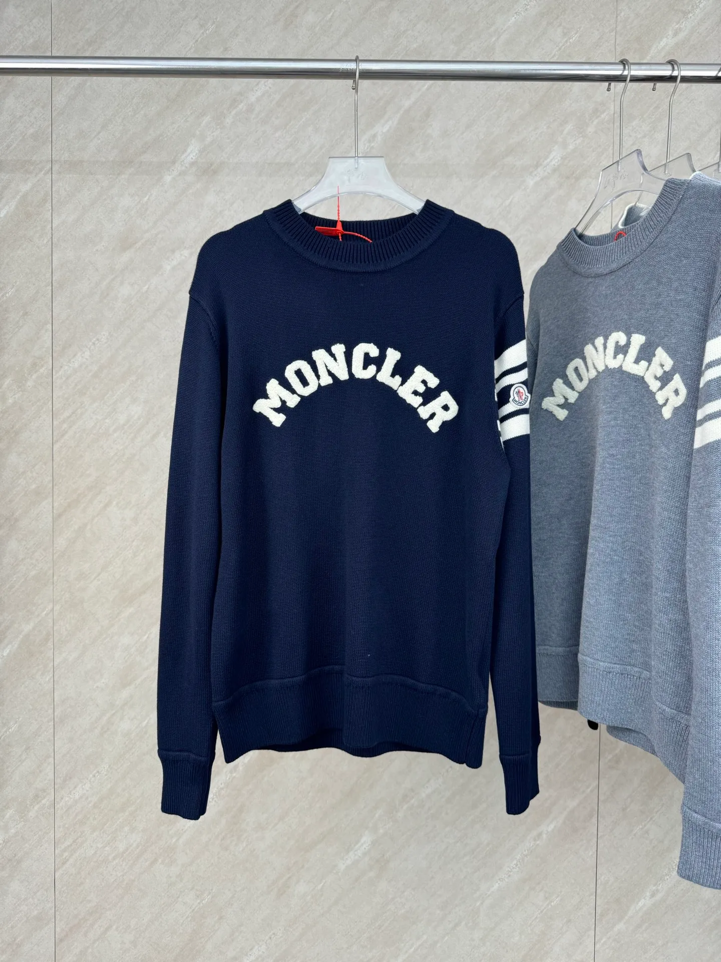 P430 Moncler masked towel embroidered letter logo wool blend knitted round neck pullover sweater Size: S/M/L/XL