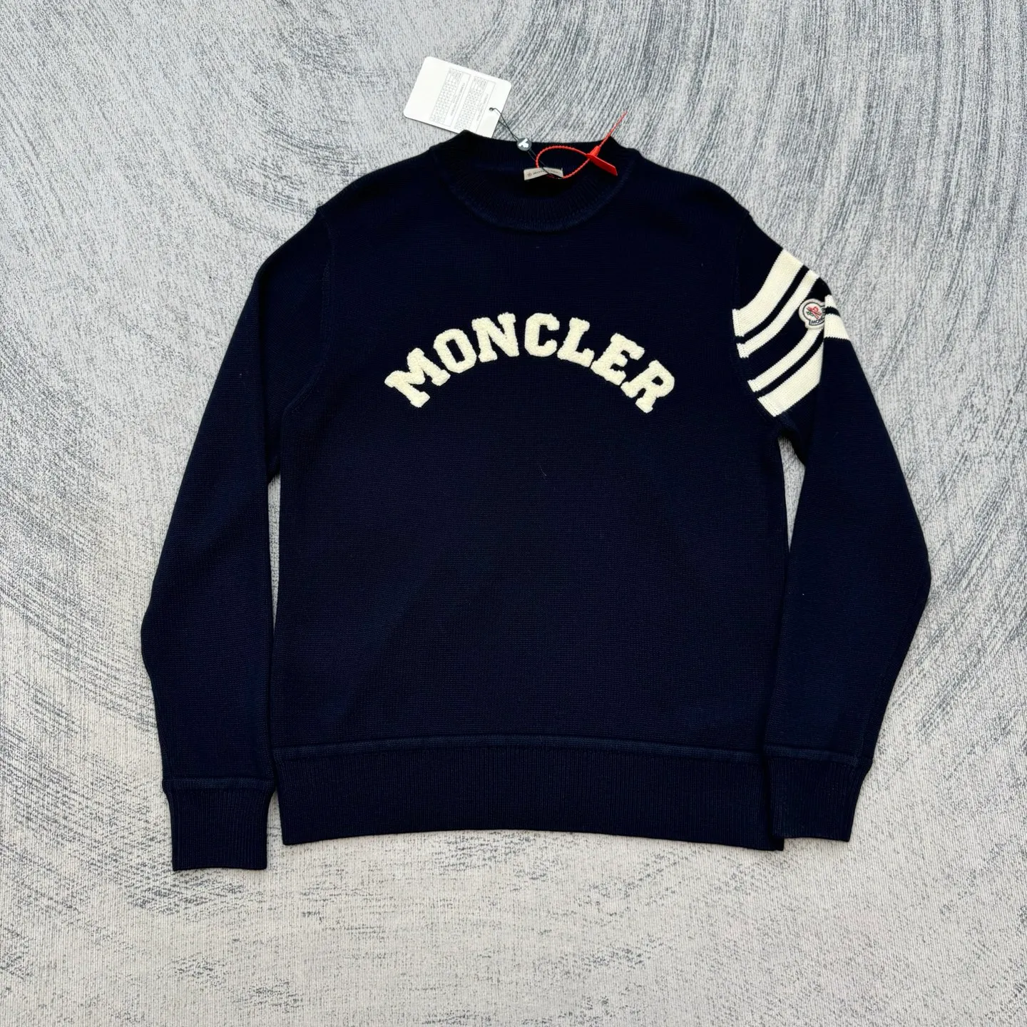 P430 Moncler masked towel embroidered letter logo wool blend knitted round neck pullover sweater Size: S/M/L/XL
