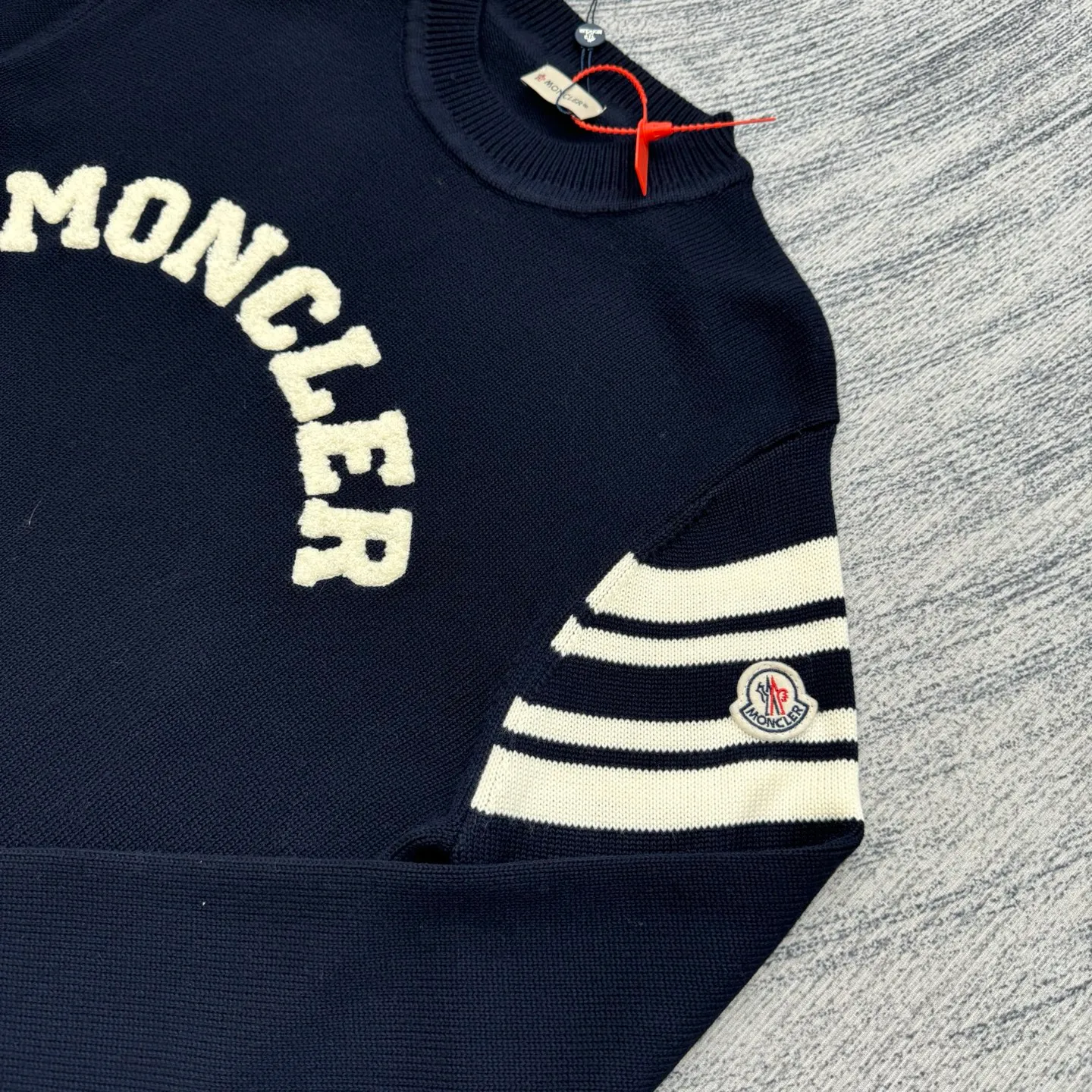 P430 Moncler masked towel embroidered letter logo wool blend knitted round neck pullover sweater Size: S/M/L/XL