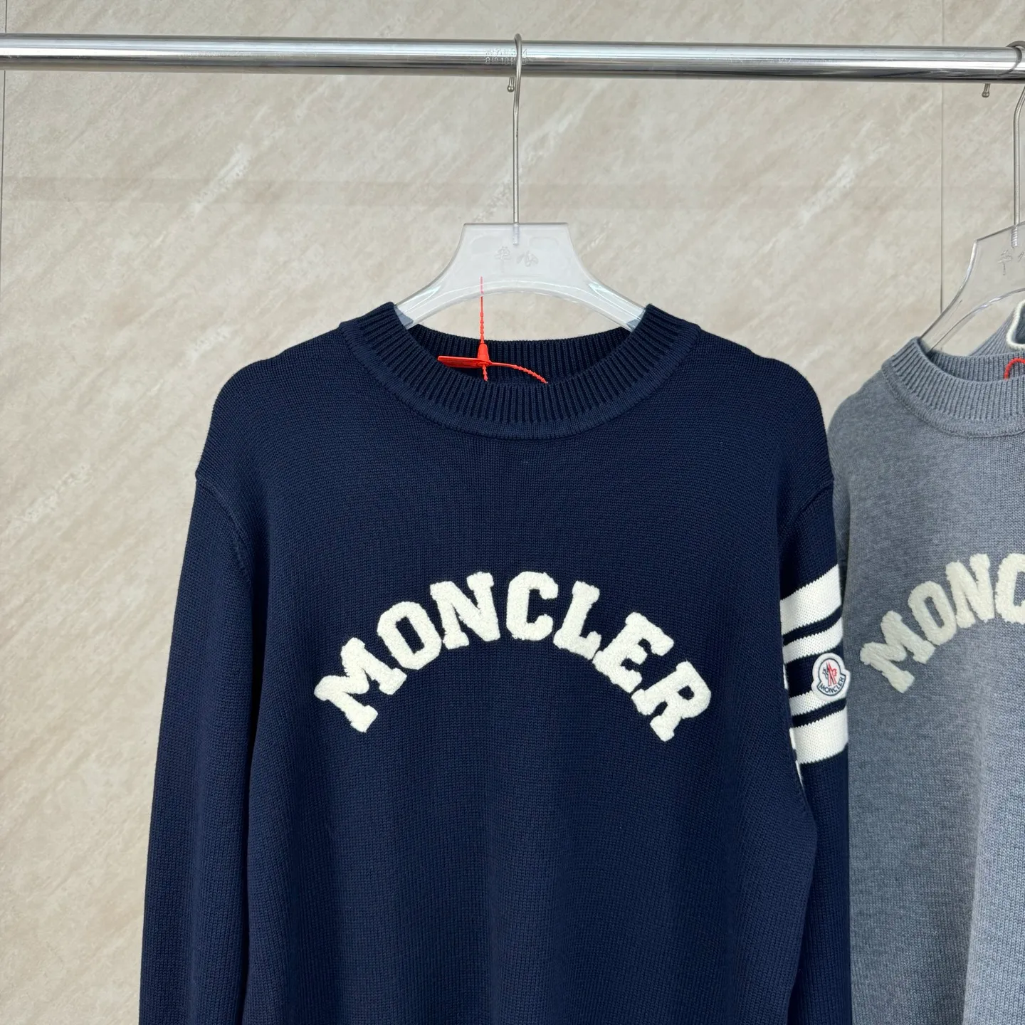 P430 Moncler masked towel embroidered letter logo wool blend knitted round neck pullover sweater Size: S/M/L/XL
