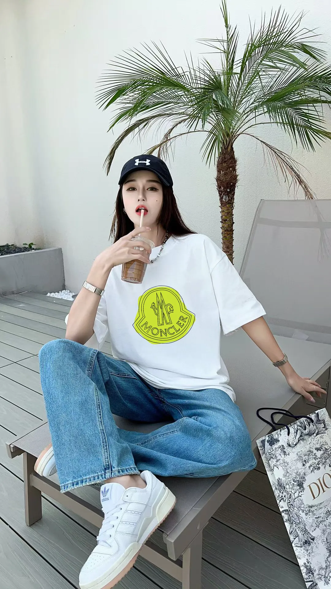 P140 [MONCLER] 2025FW short-sleeved T-shirt, LOGO printing, high-end 26s double yarn 300g fabric, heavy fabric, custom stretcher rib, same vat and dye, three standard complete, same style for men and women, color: black, white, size: S M L XL 2XL