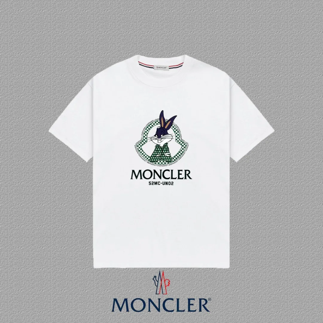P140 [MONCLER] 2025FW short-sleeved T-shirt, LOGO printing, high-end 26s double yarn 300g fabric, heavy fabric, custom stretcher rib, same vat and dye, three standard complete, same style for men and women, color: black, white, size: S M L XL 2XL