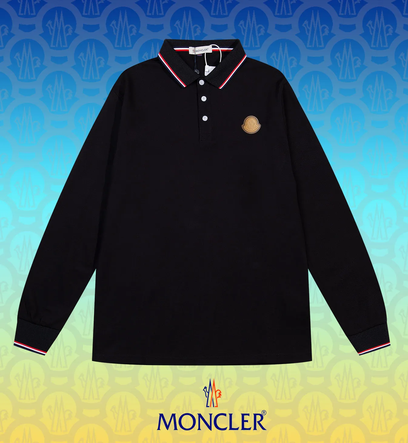 P200 New in stock】𝐌𝐎𝐍𝐂𝐋𝐄𝐑~Mengkou #2025 New high-quality lapel long-sleeved POLO shirt in early spring, custom-made fabrics at the counter. Highly breathable and comfortable, with impeccable details. The brand's simple element design concept reflects high quality. It feels delicate and soft! It presents a casual cut and the upper body shape is great! The chest is filled with three-dimensional embroidery of the brand LOGO to highlight quality and luxury. Color: black, white Size: M~L~XL~2XL~3XL
