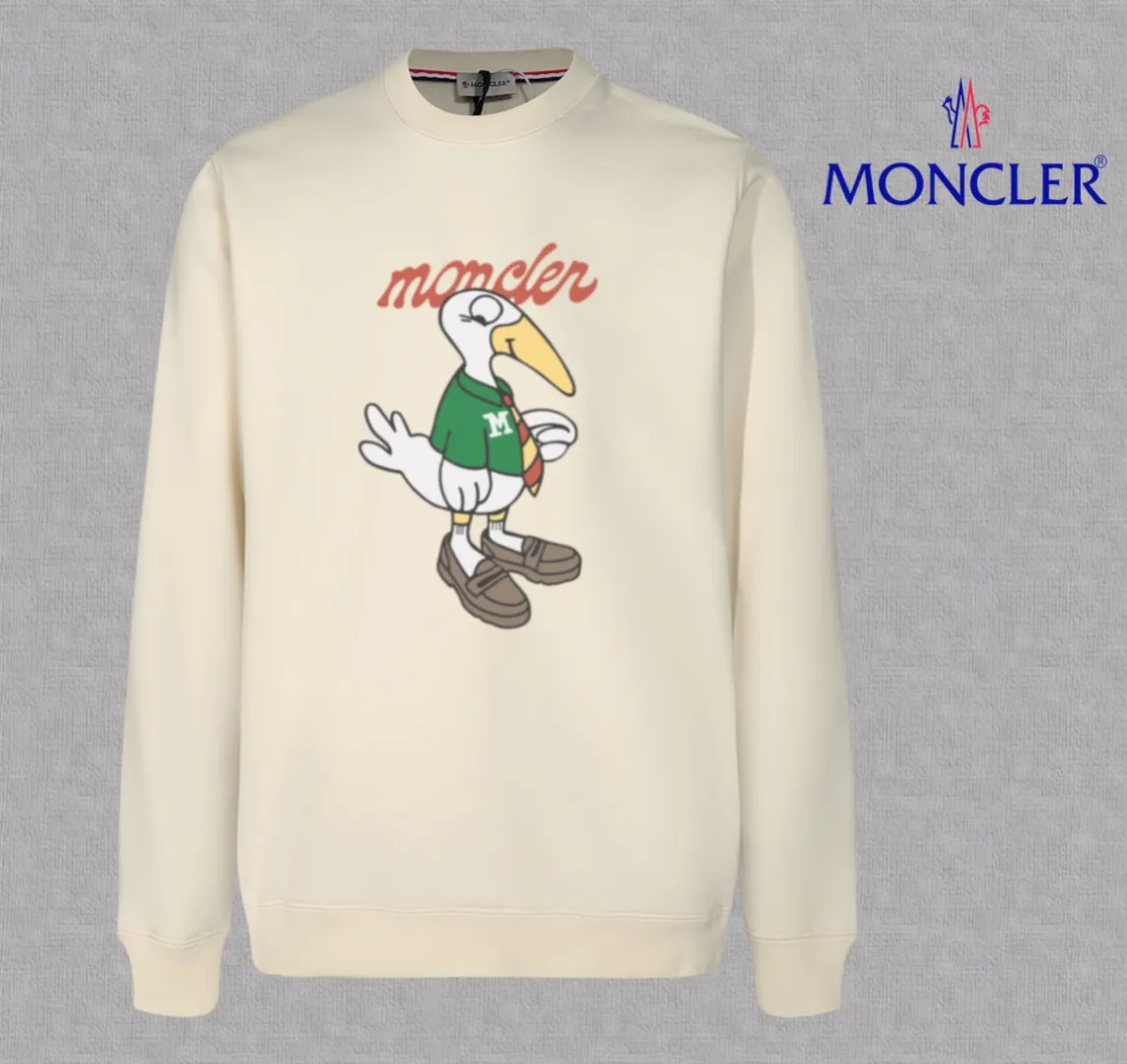 P210 High-version sweatshirt) [Long-term stock] 〖𝐌𝐎𝐍𝐂𝐋𝐄𝐑~Mask〗 Made of 440g heavy-weight fabric. It is different from the market currency. It can be matched with any variety and is properly handsome. 😎The whole dress is made of double waistcoats. The double waistcoats make the whole dress more three-dimensional. Not ordinary factories can do such fine work. 2025 Spring catwalk version of the T stage, on sale at the counter, exquisitely printed round neck terry sweatshirt, high-end double-ply cotton, custom-made stretch ribs, dyed in the same vat, complete with three standards, matched with digital printing patterns and very breathable, same style for men and women, color: black, white, apricot, size: S M L XL 2XL