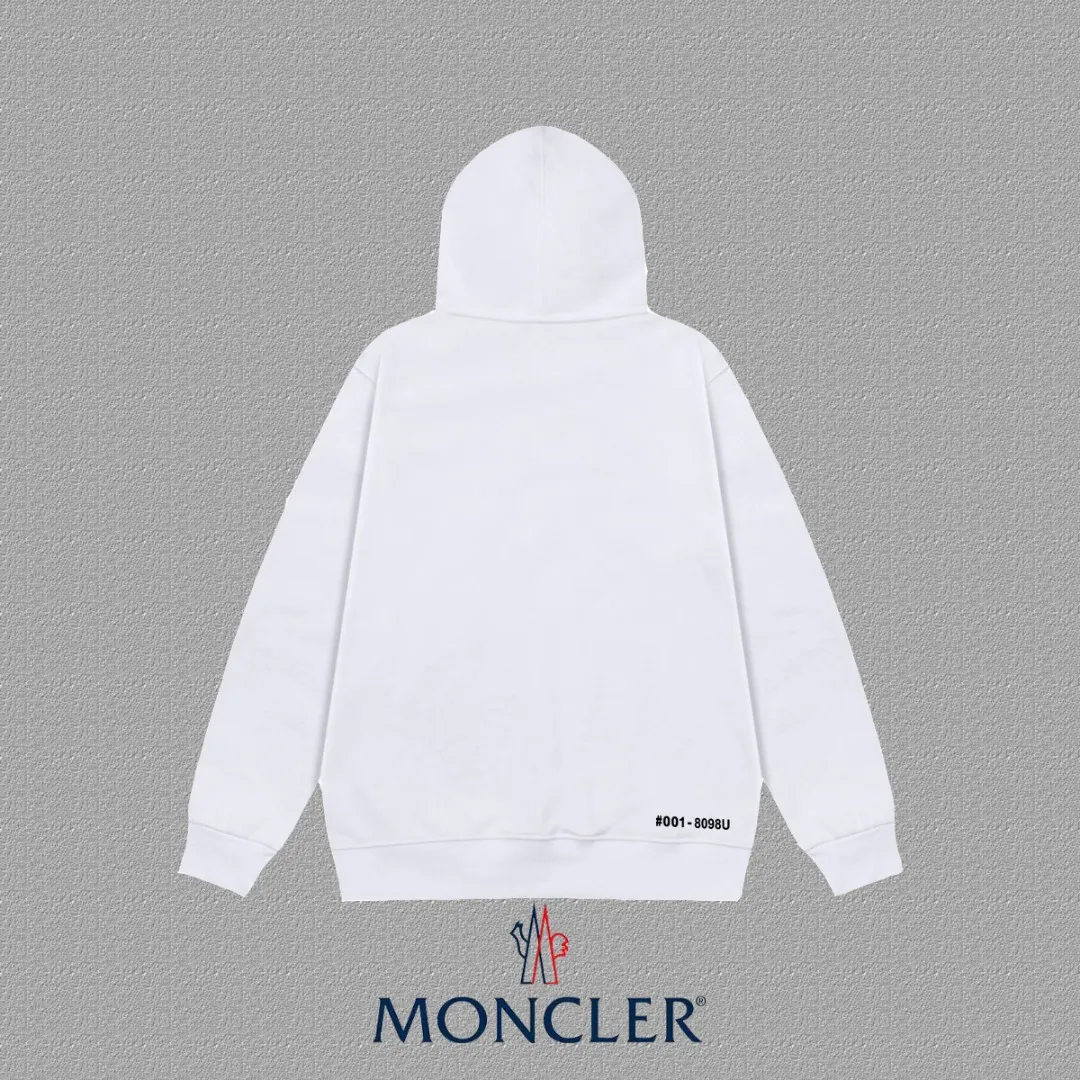 P230 🔥 [MONCLER] 2025 Autumn and Winter New Printed Hooded Sweatshirt High-end pure cotton double-ply 400g heavy terry fabric hoodie Color: Black White Size: S M L XL 2XL