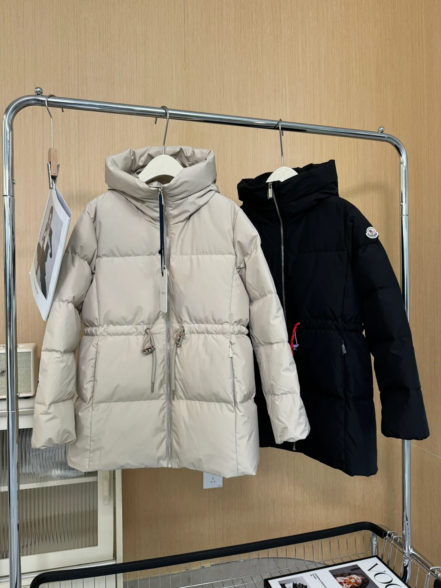 P1120 Moncler Greziolles autumn and winter women's hooded waist drawstring down jacket black beige 0-1-2