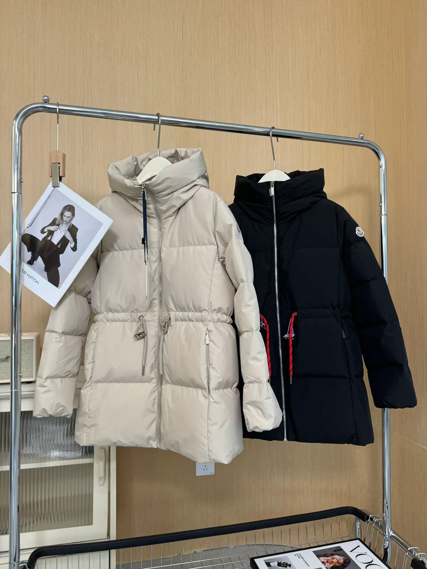 P1120 Moncler Greziolles autumn and winter women's hooded waist drawstring down jacket black beige 0-1-2