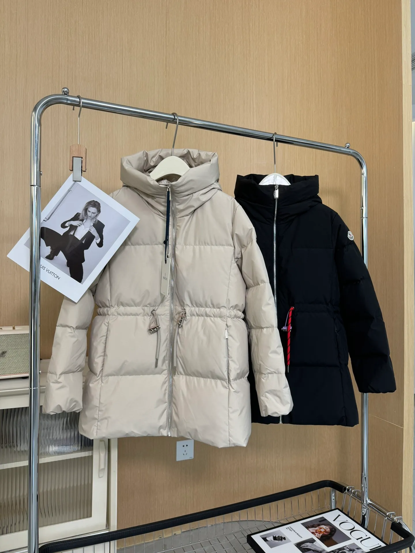 P1120 Moncler Greziolles autumn and winter women's hooded waist drawstring down jacket black beige 0-1-2